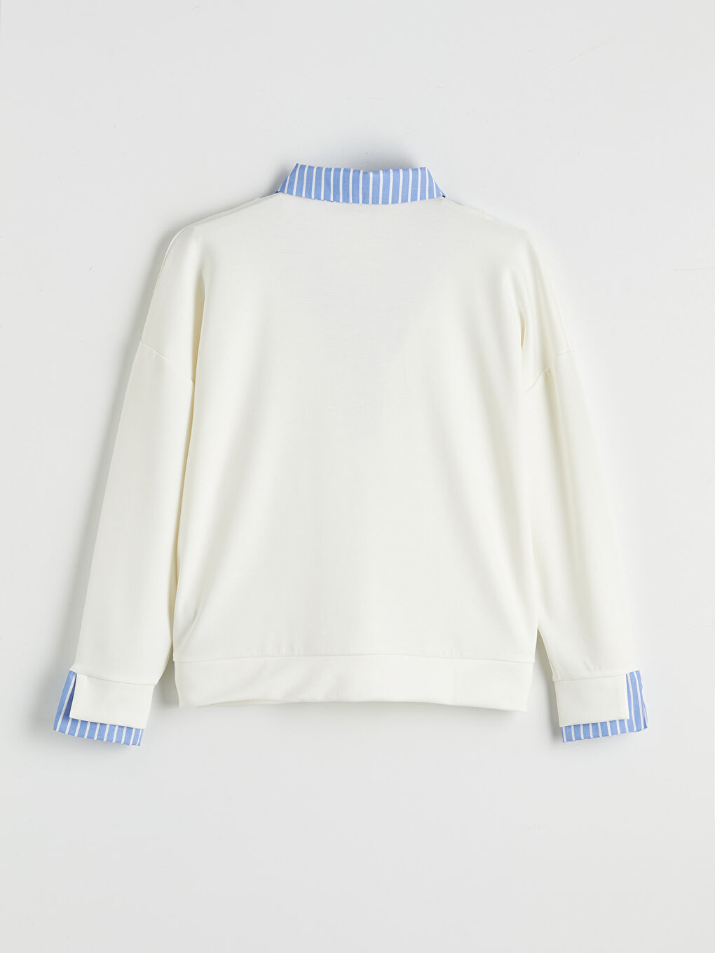 Mavi Gömlek Yaka Çizgili Kadın Sweatshirt-4