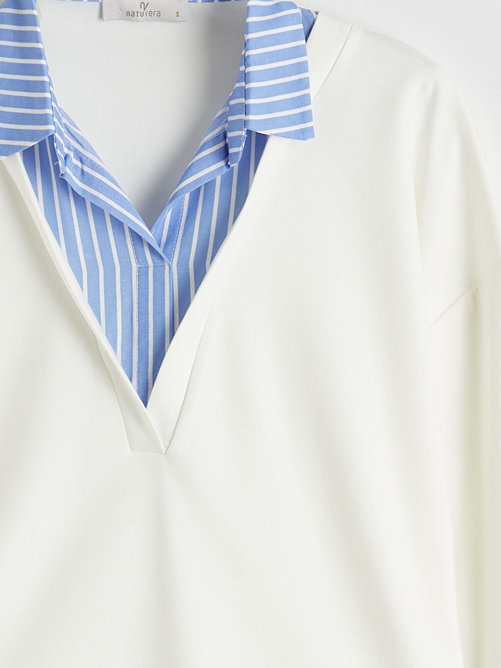 Mavi Gömlek Yaka Çizgili Kadın Sweatshirt-5