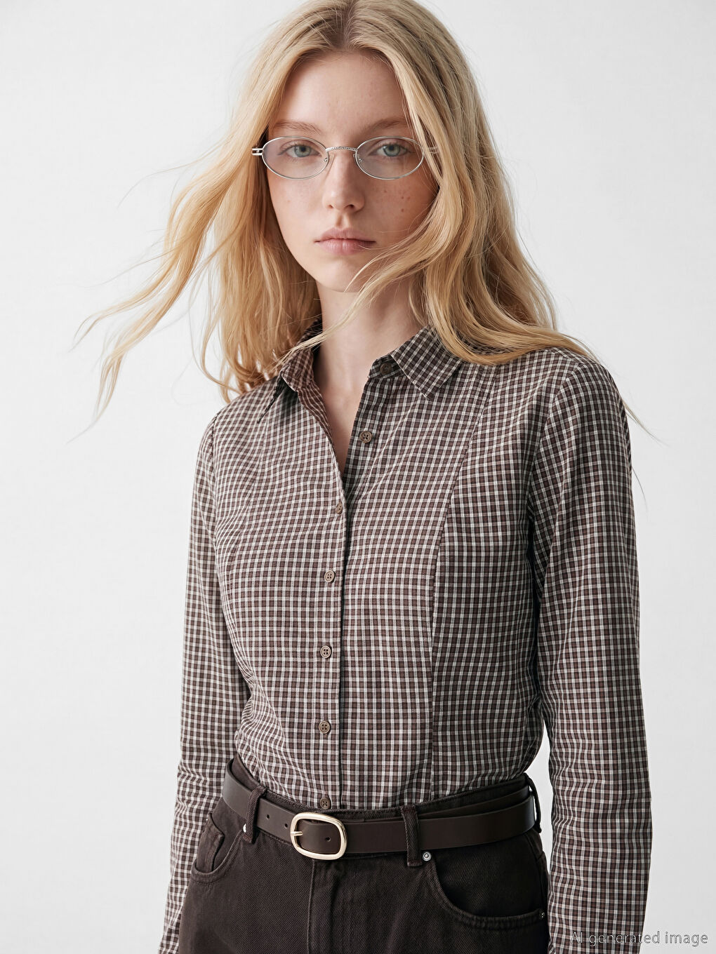 Kahverengi Ekose Kadın Gömlek	