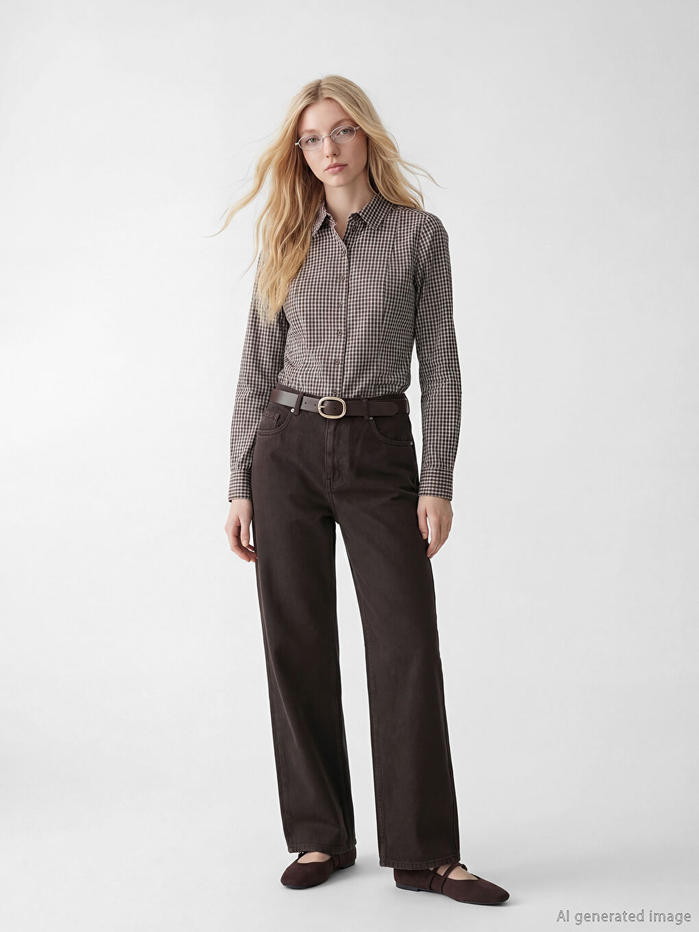 Kahverengi Ekose Kadın Gömlek	-1