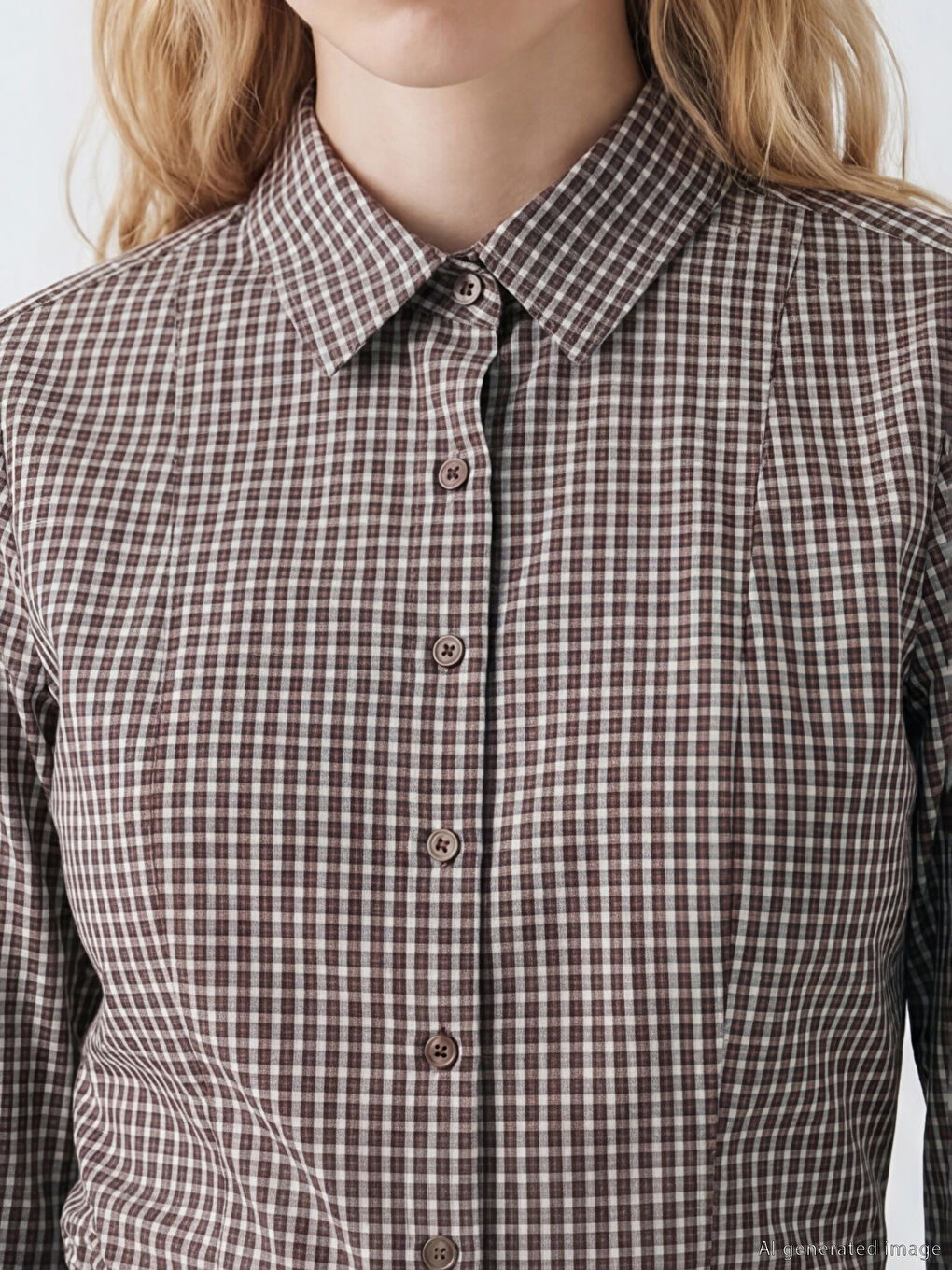 Kahverengi Ekose Kadın Gömlek	-2