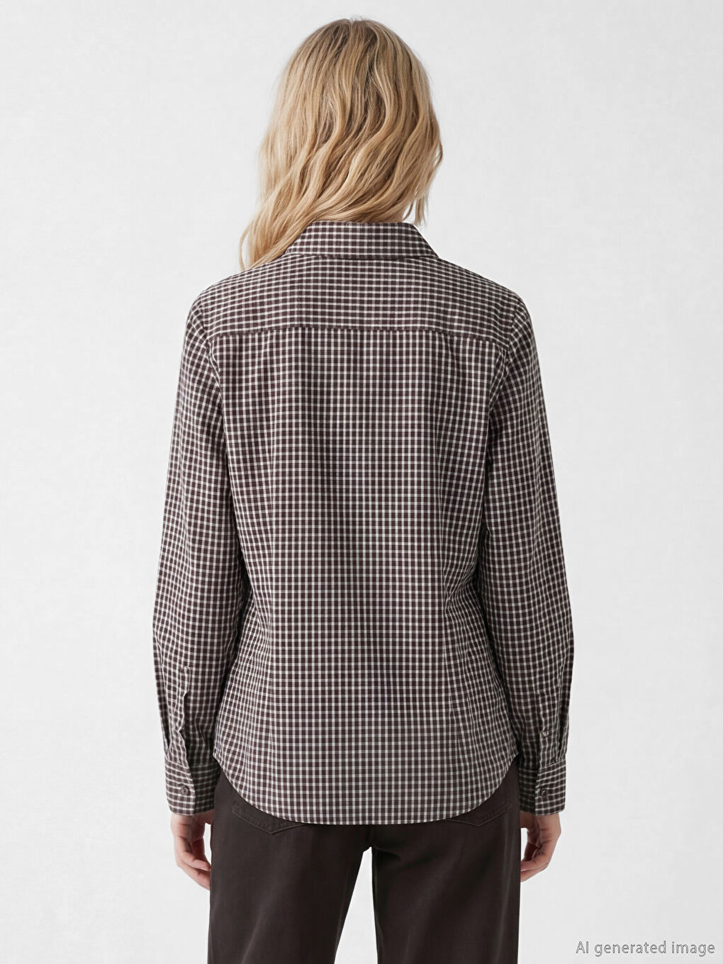 Kahverengi Ekose Kadın Gömlek	-3