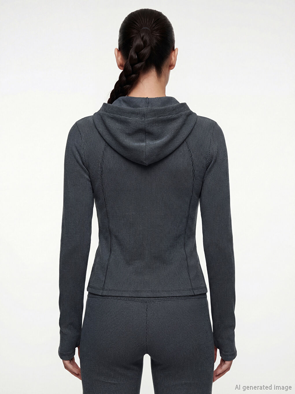 Antrasit Kapüşonlu Parmak Geçmeli Soft Touch Kadın Fermuarlı Sweatshirt-3