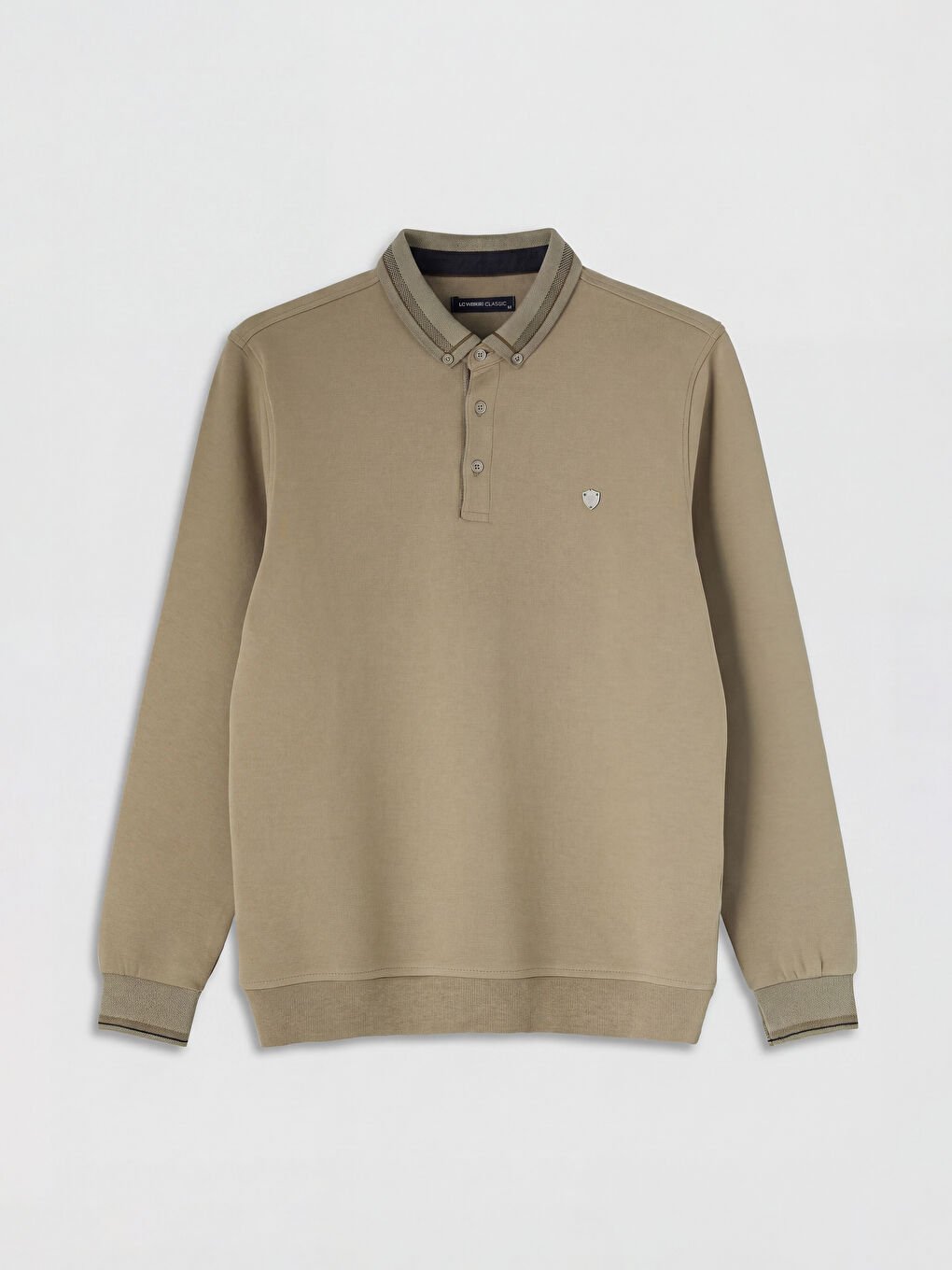 Bej Polo Yaka Erkek Sweatshirt