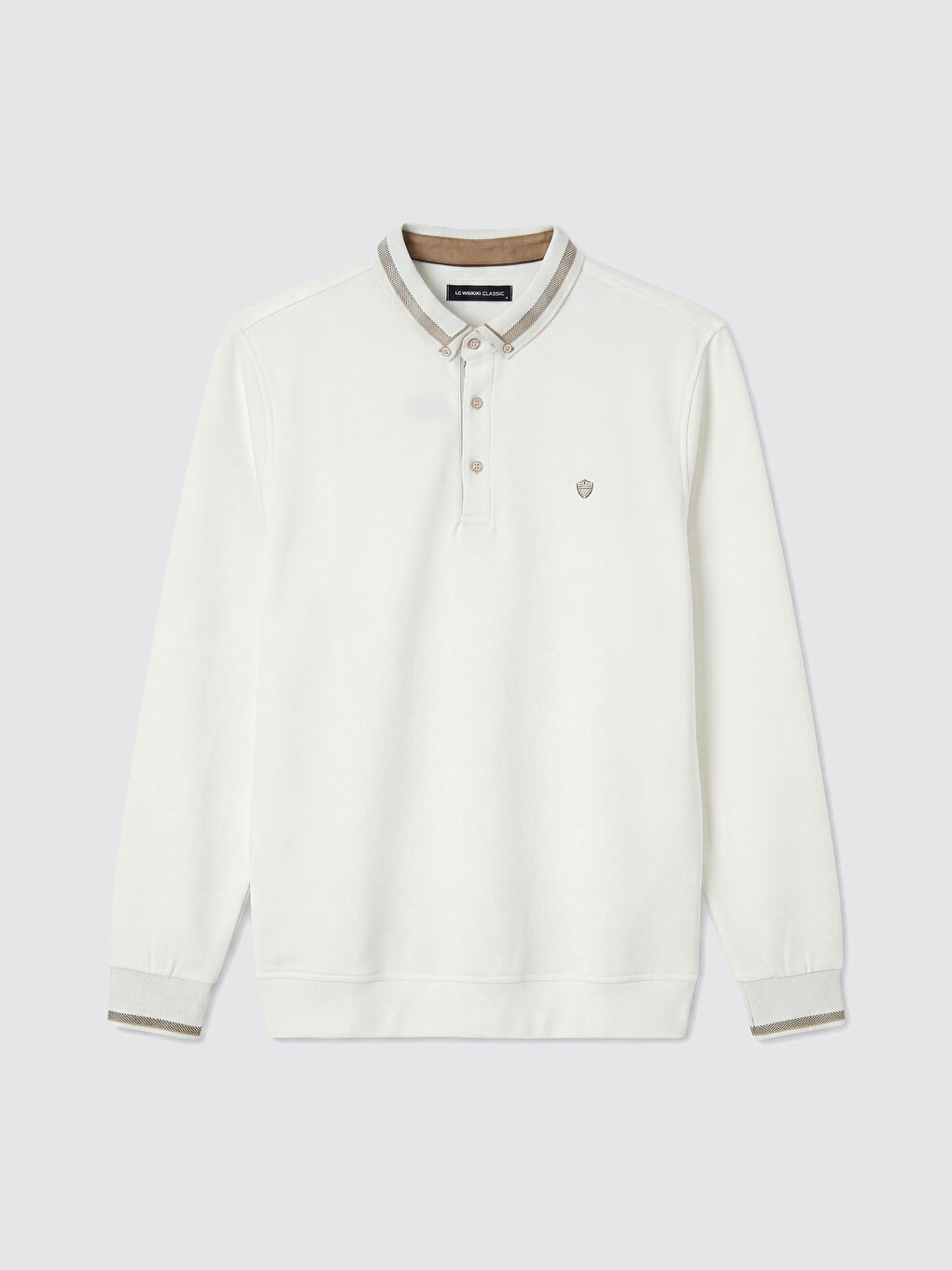 Beyaz Polo Yaka Erkek Sweatshirt