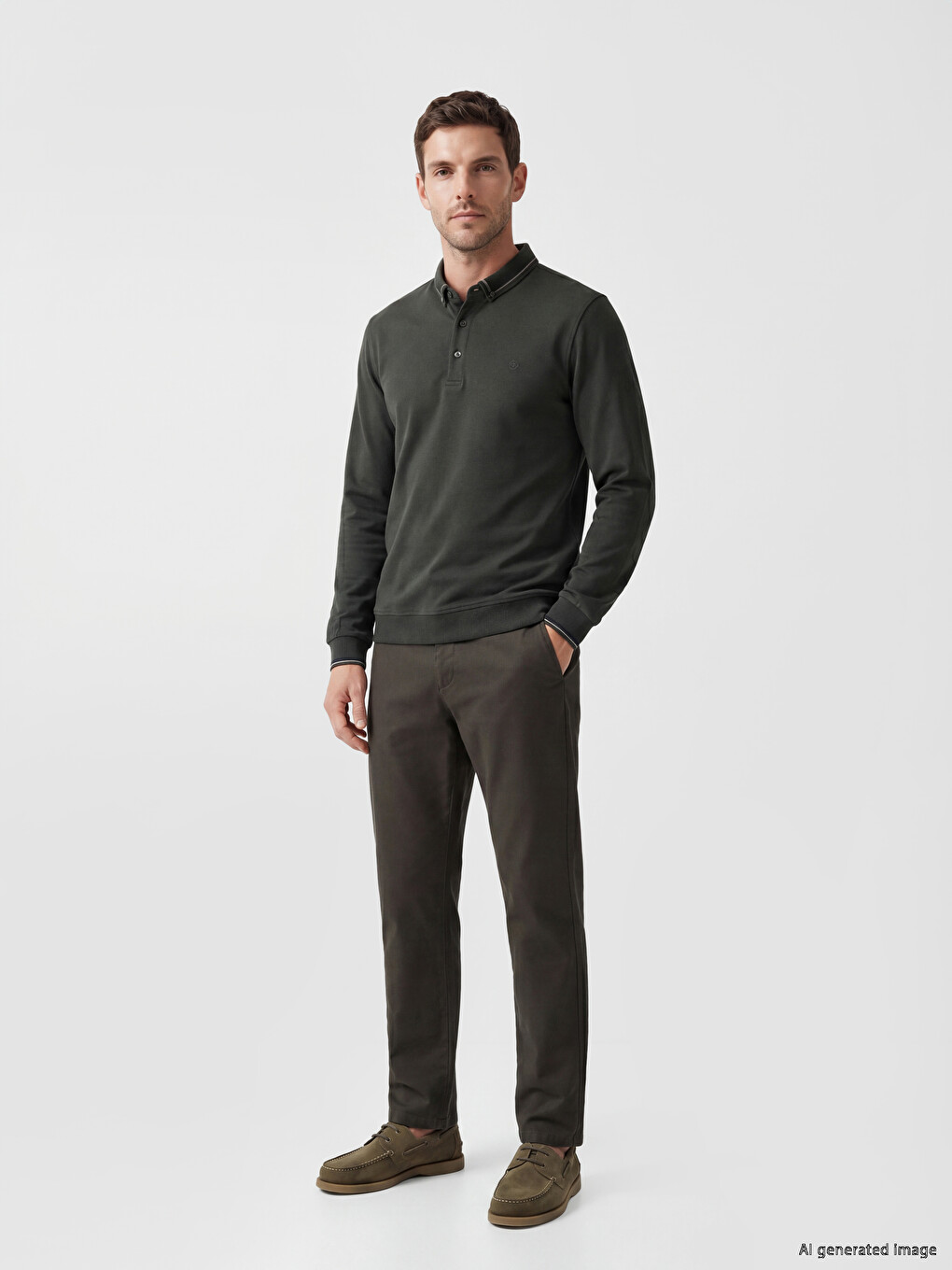 Haki Polo Yaka Erkek Sweatshirt-1