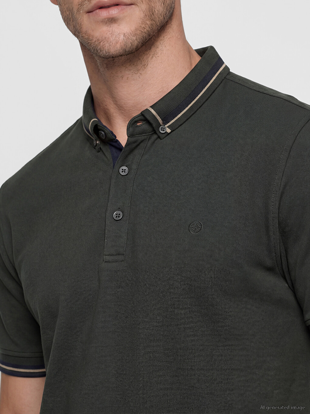 Haki Polo Yaka Erkek Sweatshirt-2