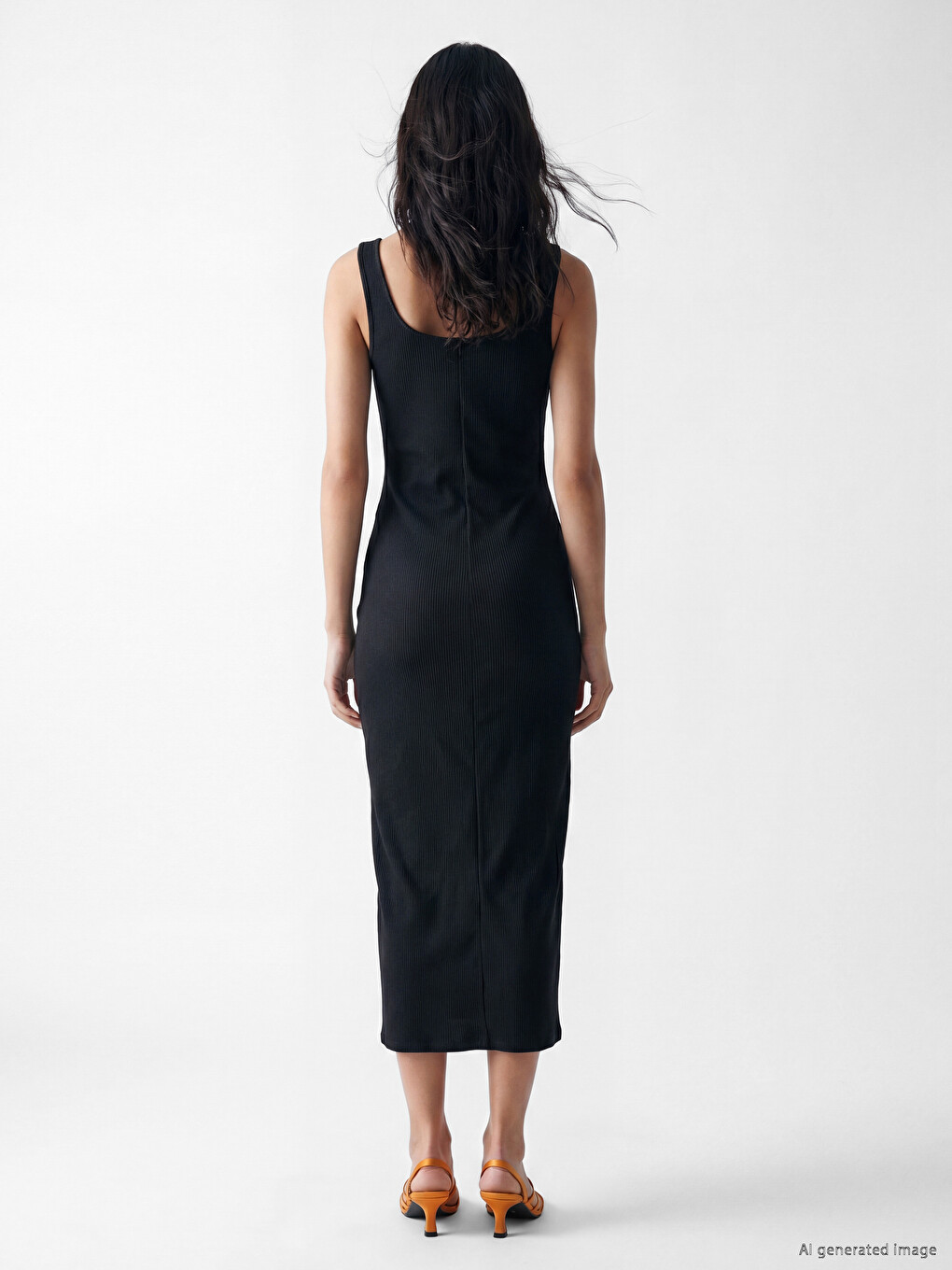 Siyah Kare Yaka Bodycon Elbise-3