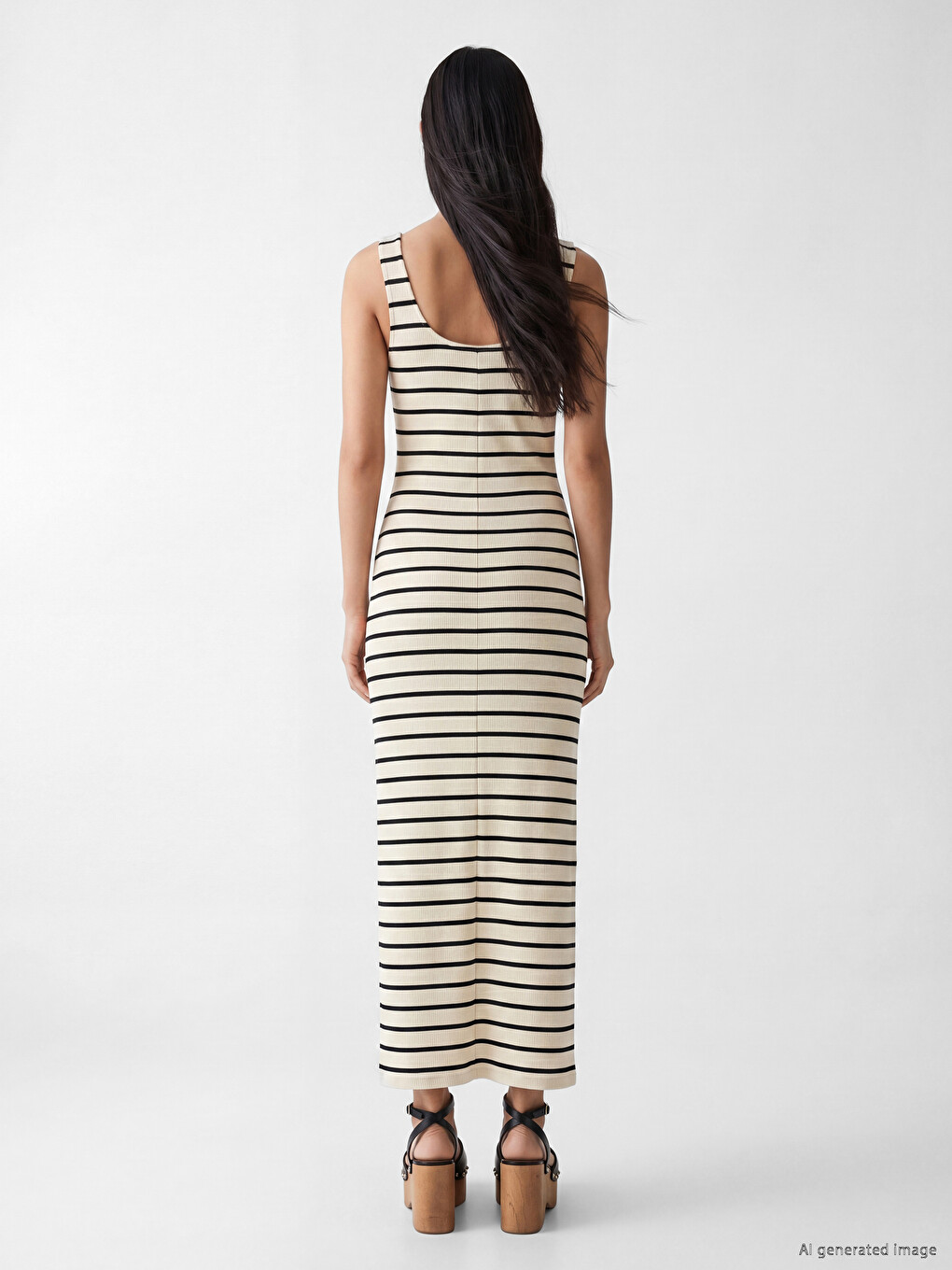 U Neck Striped Bodycon Dress-3