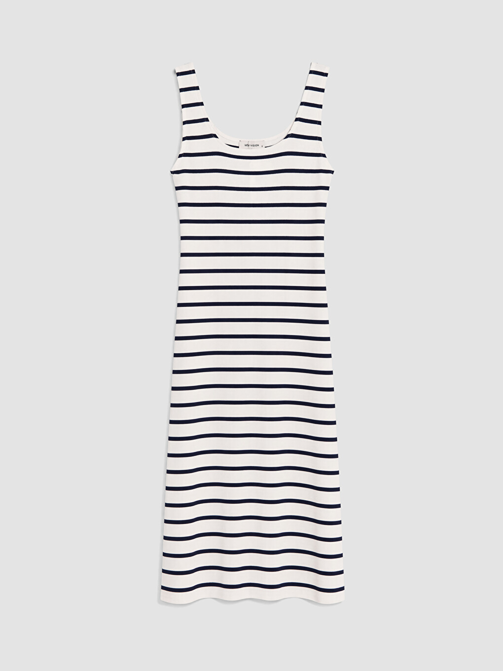 Lacivert U Yaka Çizgili Bodycon Elbise