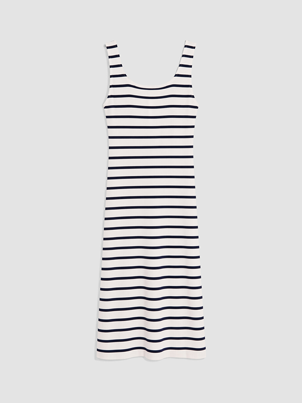 Lacivert U Yaka Çizgili Bodycon Elbise-2