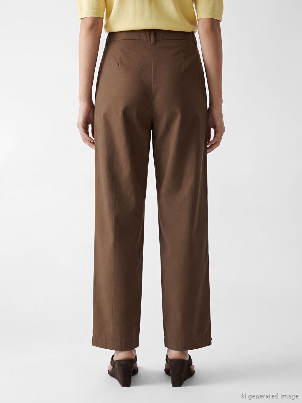 Kahverengi Yüksek Bel Pileli Kadın Kumaş Pantolon-3