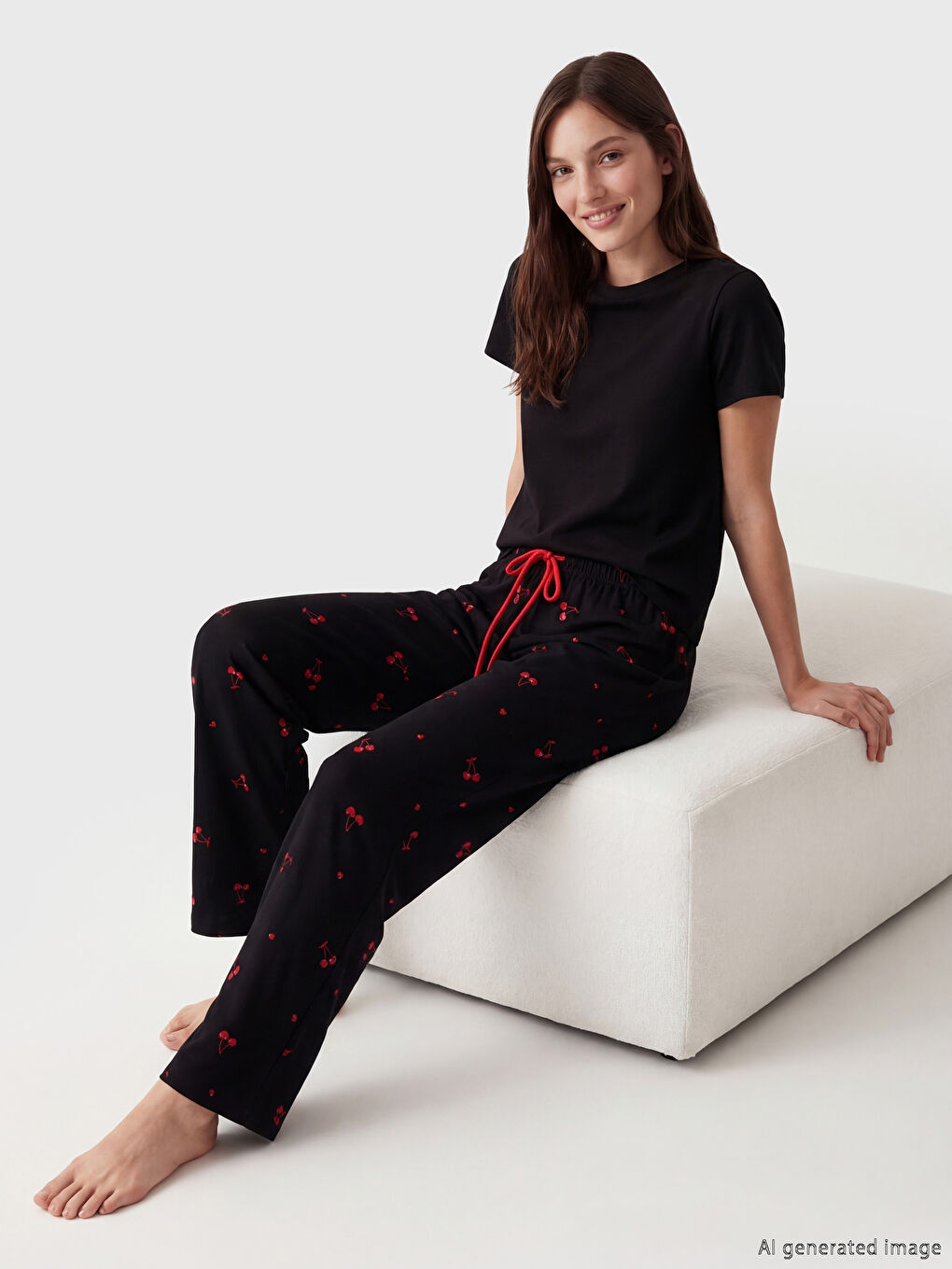 Bas de pyjama femme à imprimé cerises