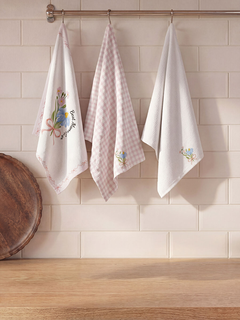 Floral Embroidered Tea Towel 3-Pack 40x50 cm