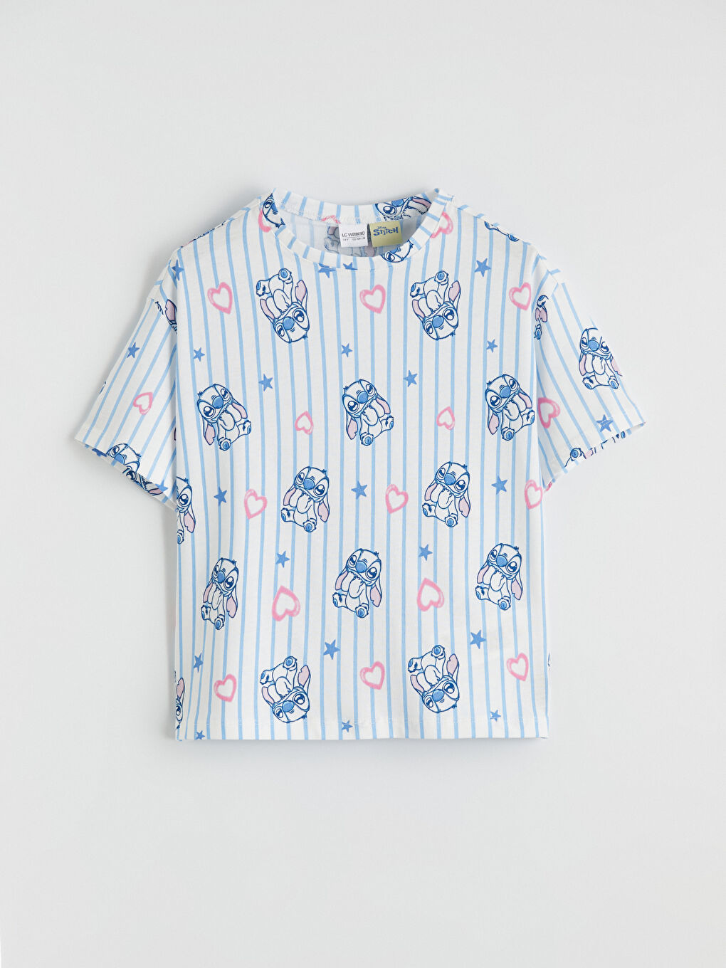 Ekru Stitch Baskılı Kız Çocuk Şortlu Pijama Takımı-1