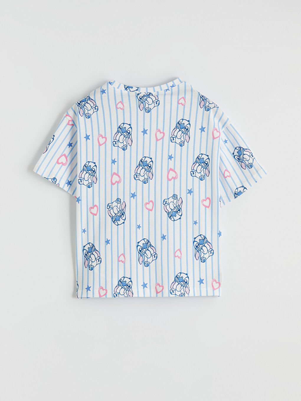 Ekru Stitch Baskılı Kız Çocuk Şortlu Pijama Takımı-3