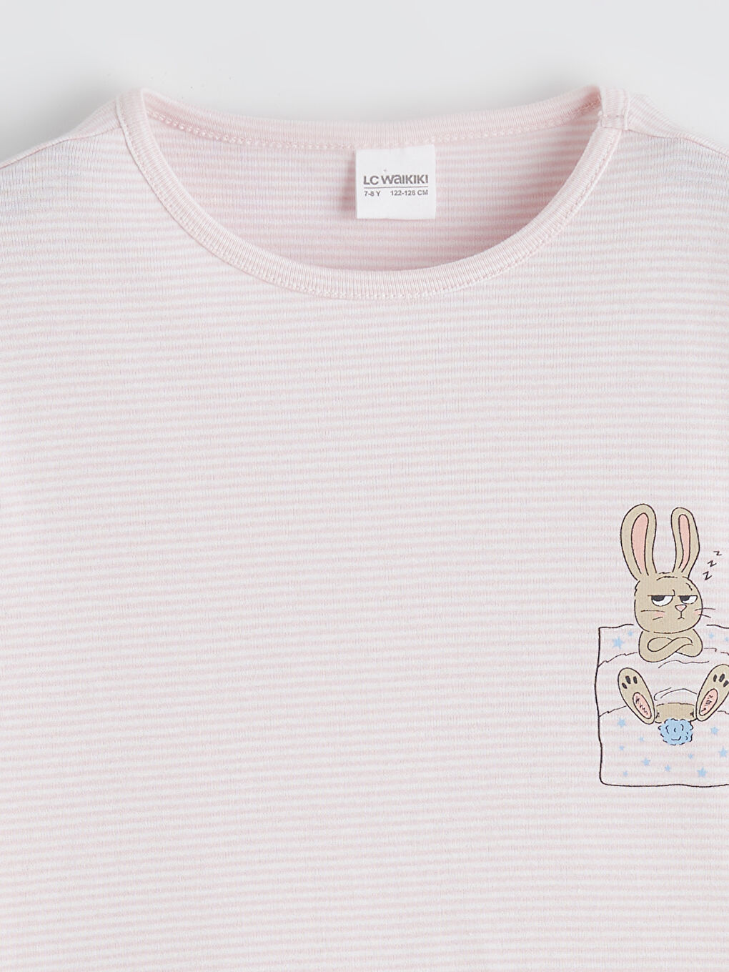 Ekru Çizgili Tavşan Baskılı Kız Çocuk Pijama Takım-2