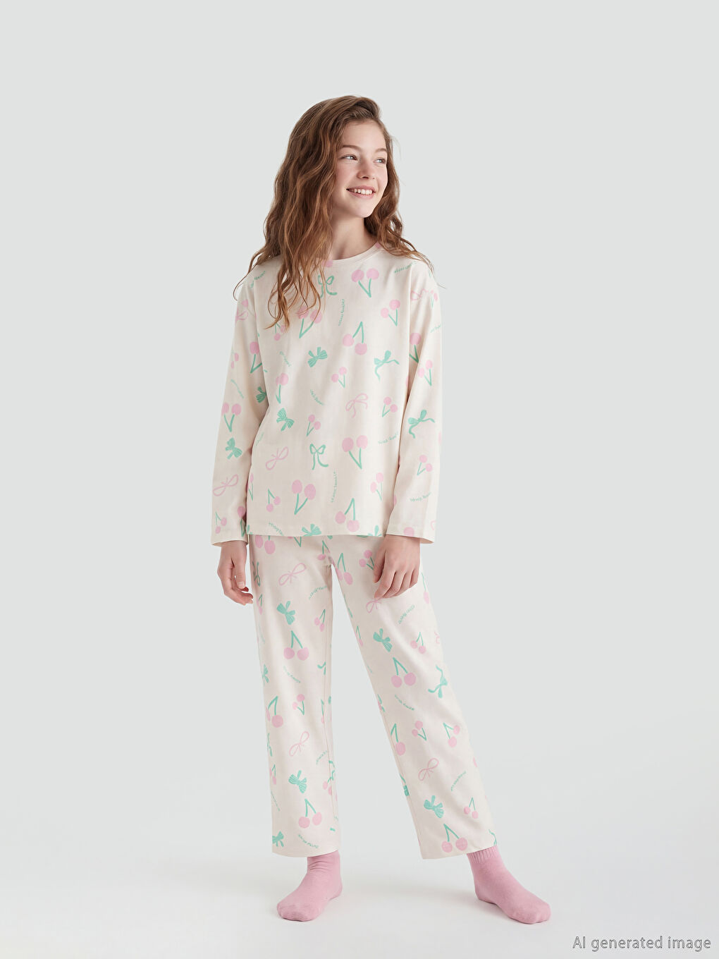 Pembe Bisiklet Yaka Desenli Kız Çocuk Pijama Takım