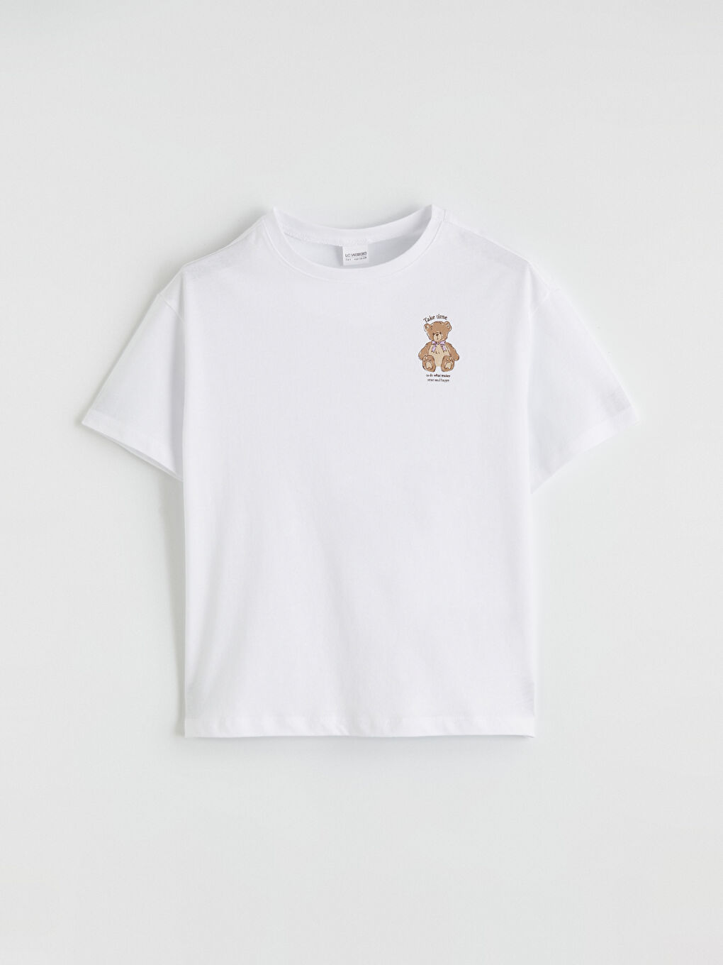 Ekru Bisiklet Yaka Baskılı Kız Çocuk Şortlu Pijama Takımı-1