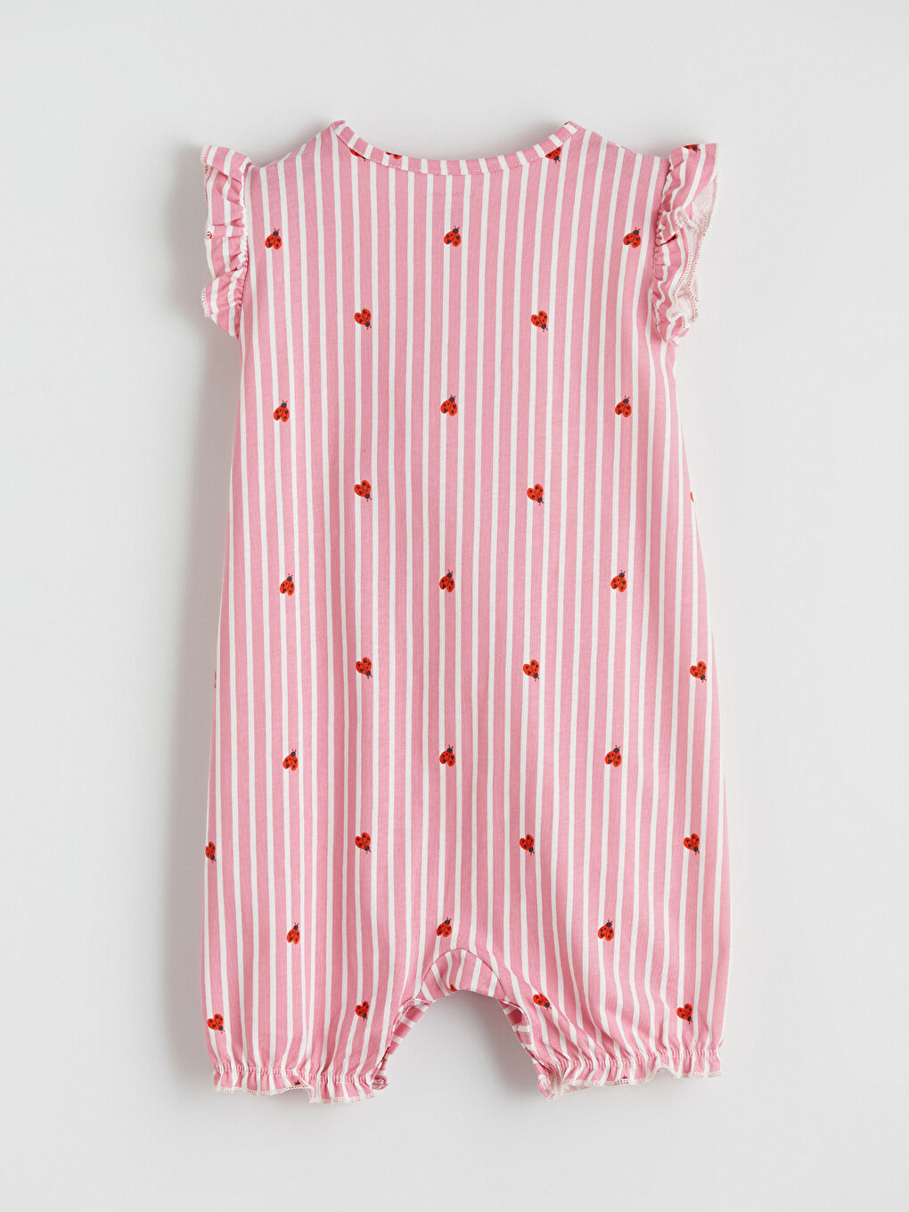 Ekru Bisiklet Yaka Baskılı Kız Bebek Penye Tulum-2