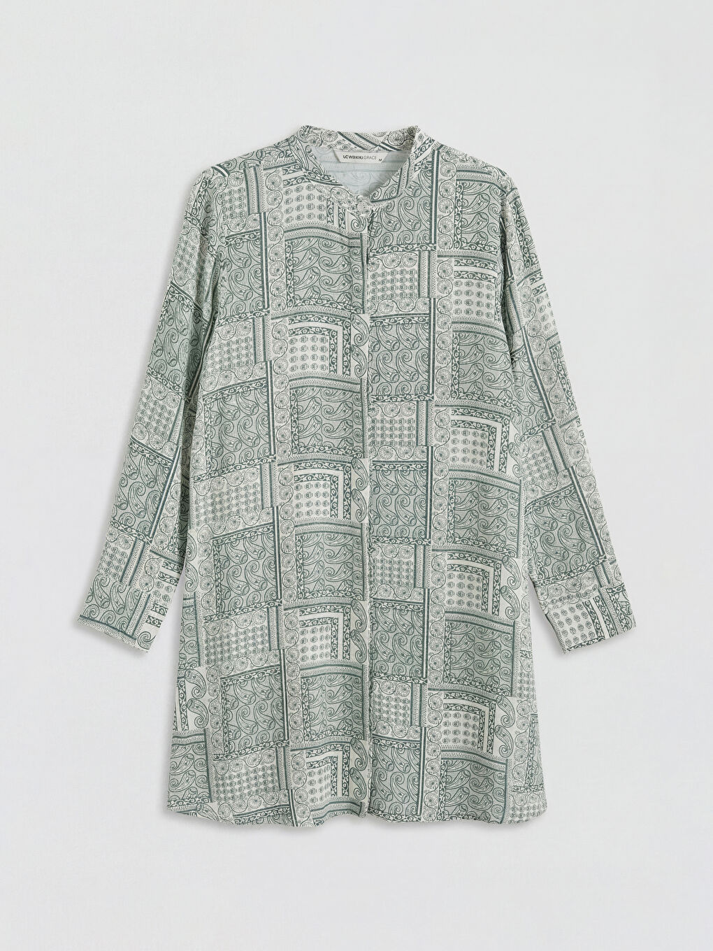 Yeşil Hakim Yaka Çiçekli Kadın Gömlek Tunik