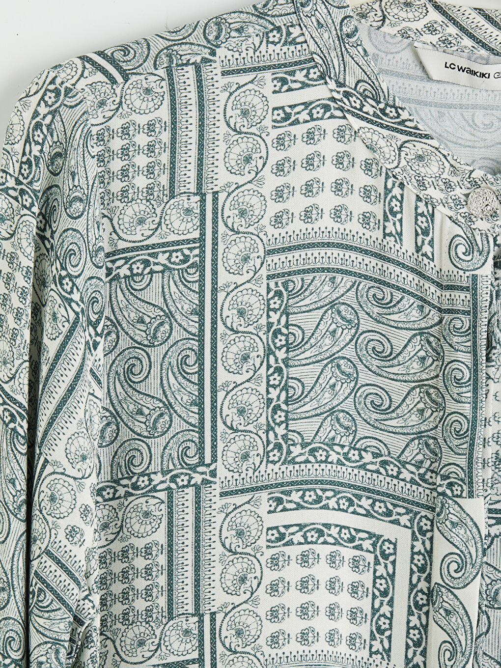 Yeşil Hakim Yaka Çiçekli Kadın Gömlek Tunik-2