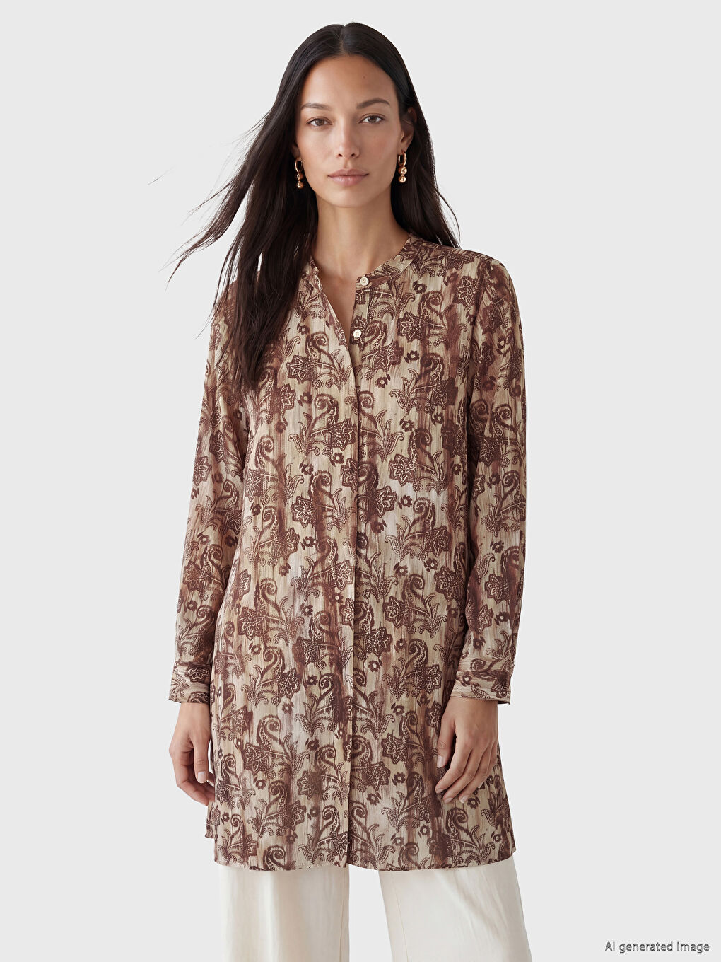 Grandad Collar Floral Women's Shirt Tunic-1