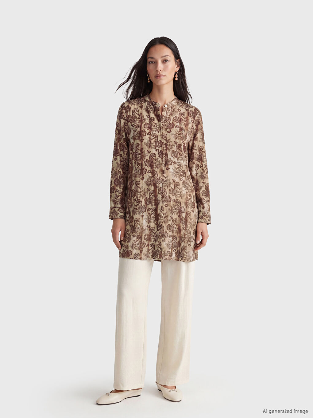 Grandad Collar Floral Women's Shirt Tunic-2