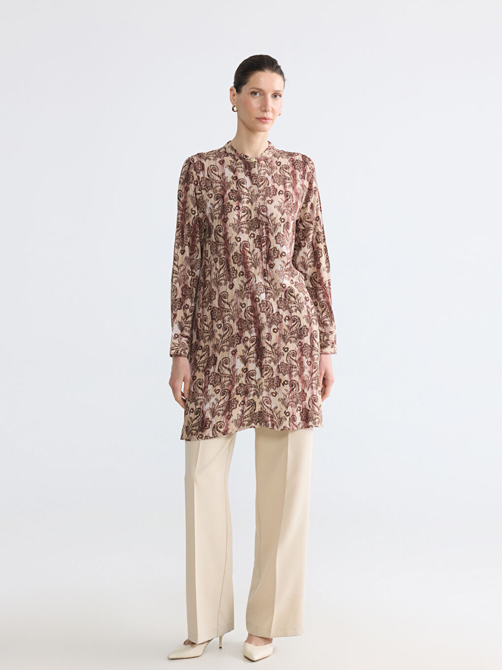 Grandad Collar Floral Women's Shirt Tunic-1