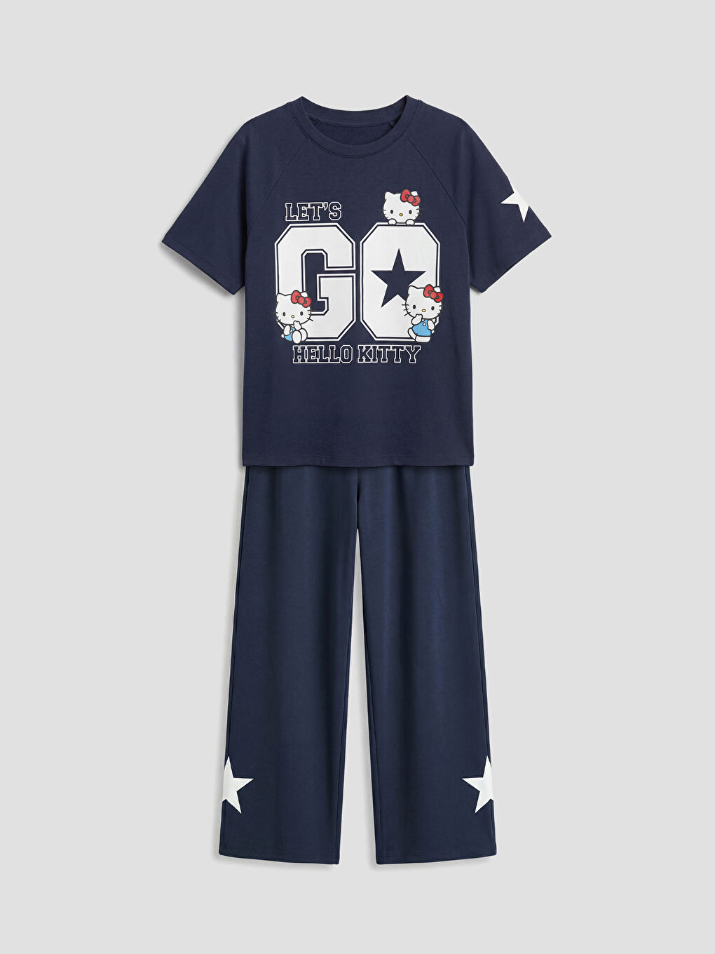 Lacivert Hello Kitty Baskılı Kız Çocuk Tişört ve Pantolon