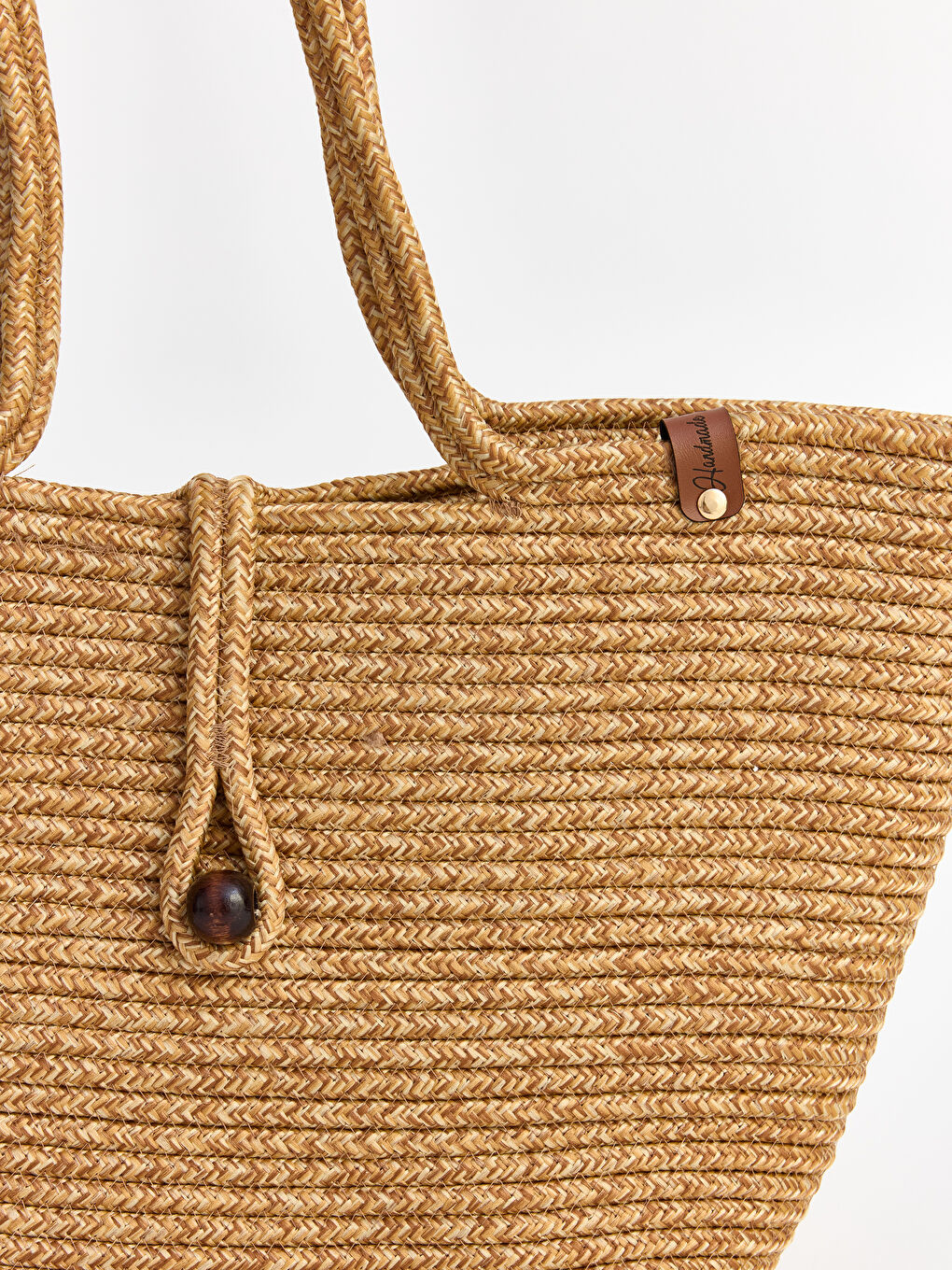 Bej Kadın Hasır Plaj Çantası-2