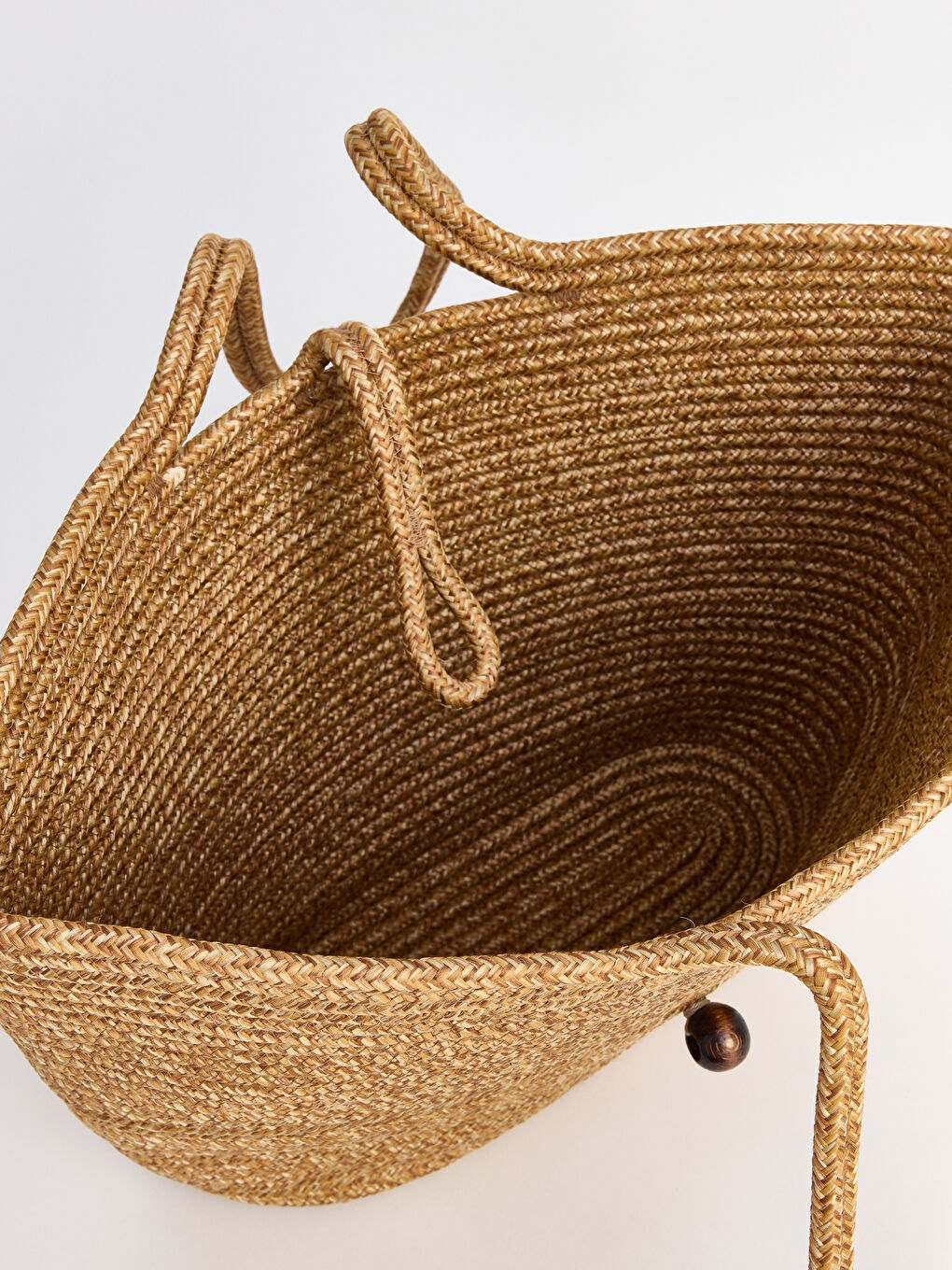 Bej Kadın Hasır Plaj Çantası-3