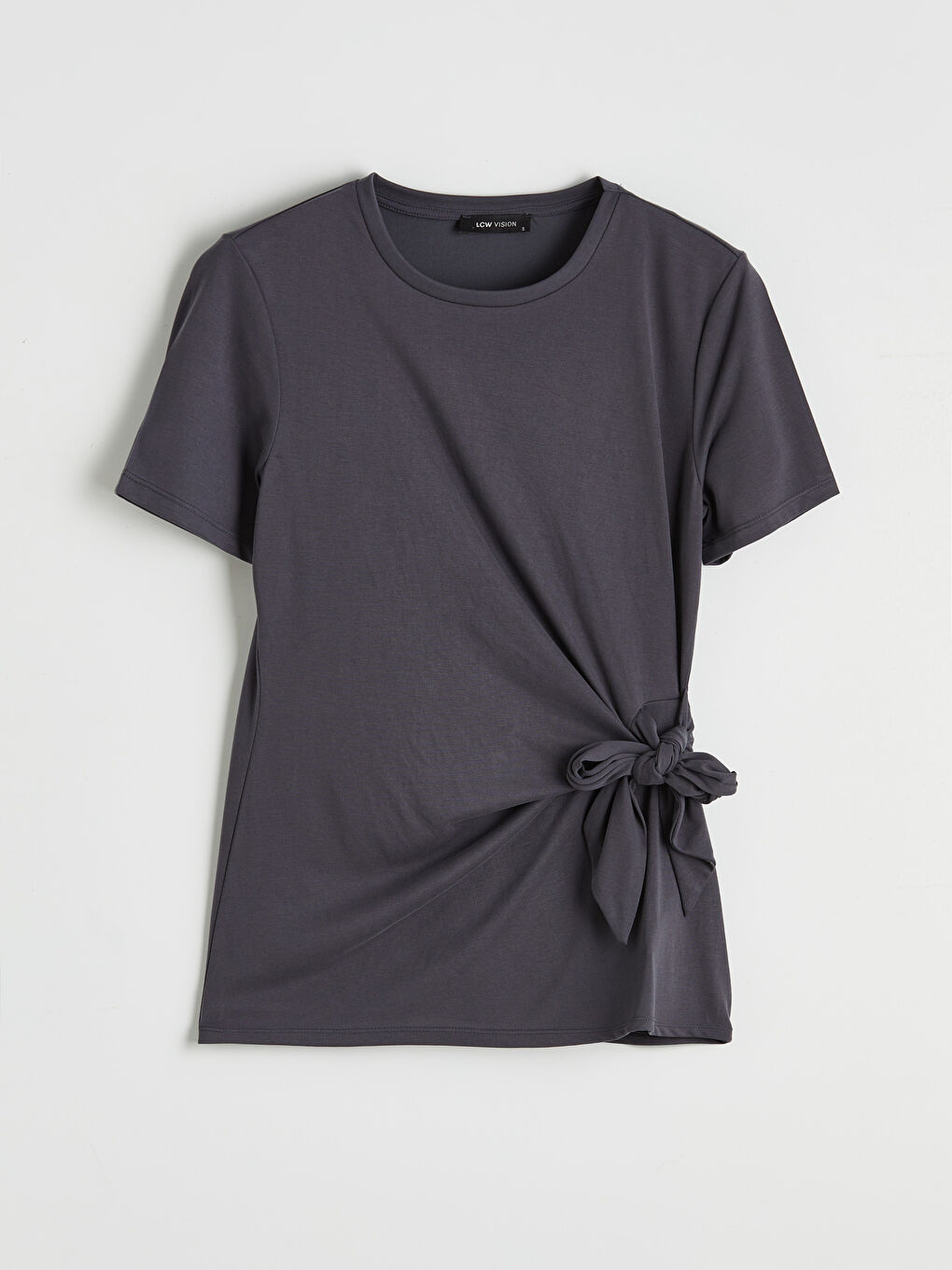 Antrasit Bisiklet Yaka Yandan Bağlama Detaylı Bluz