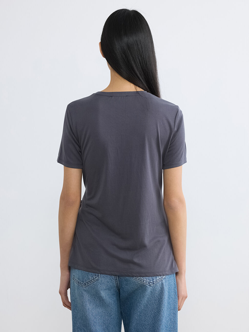 Antrasit Bisiklet Yaka Yandan Bağlama Detaylı Bluz-3