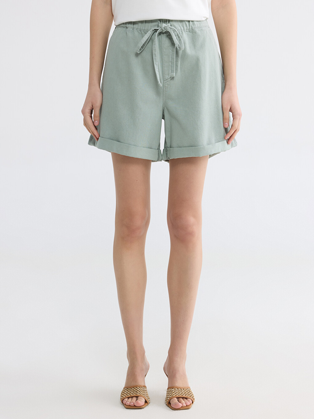 Elastic Waist Women's Jean Shorts-1