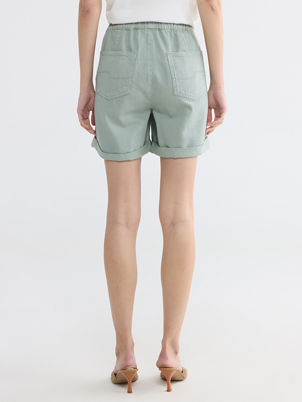 Elastic Waist Women's Jean Shorts-3