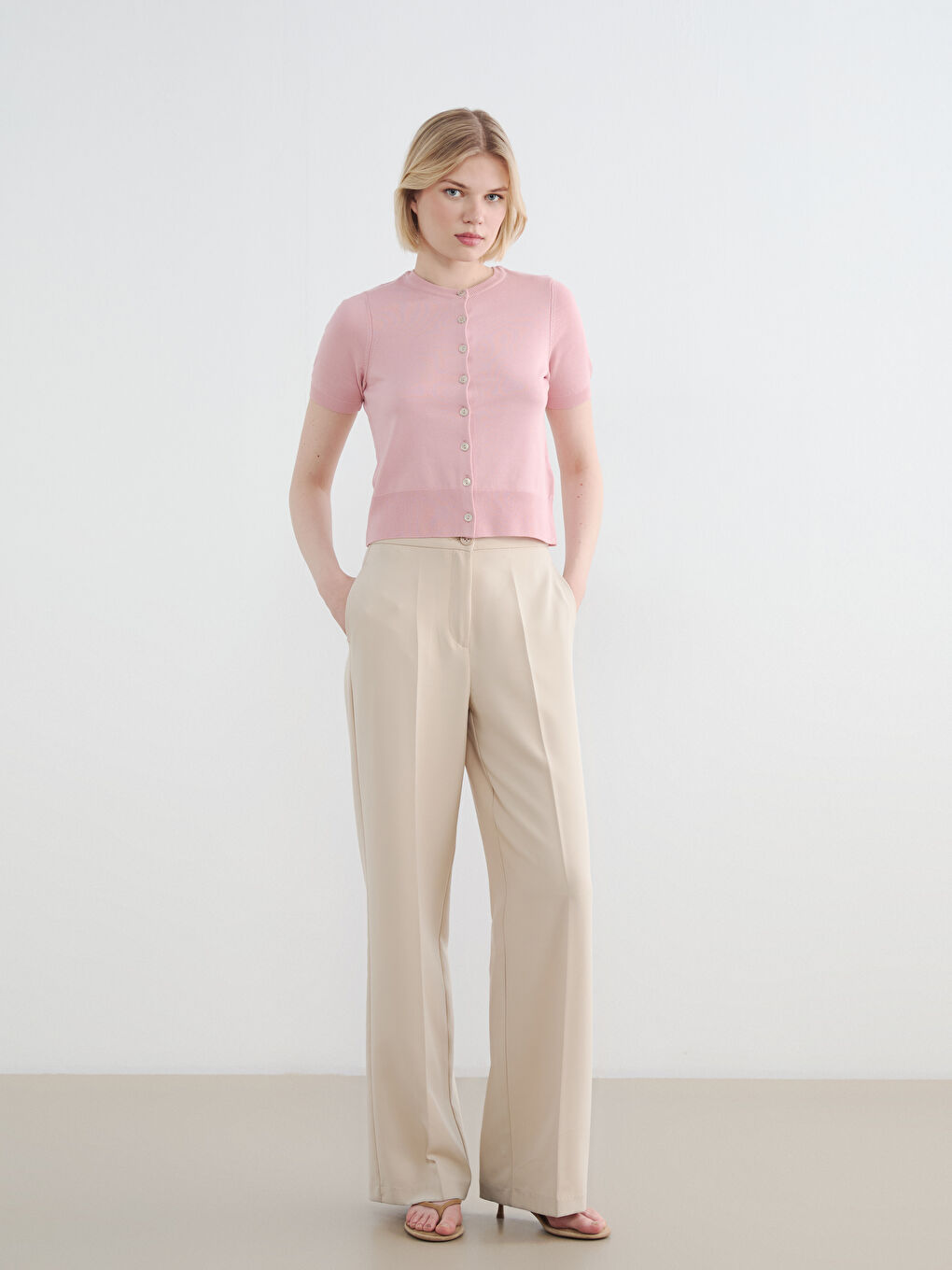 Pembe Bisiklet Yaka Kadın Triko Hırka	-1