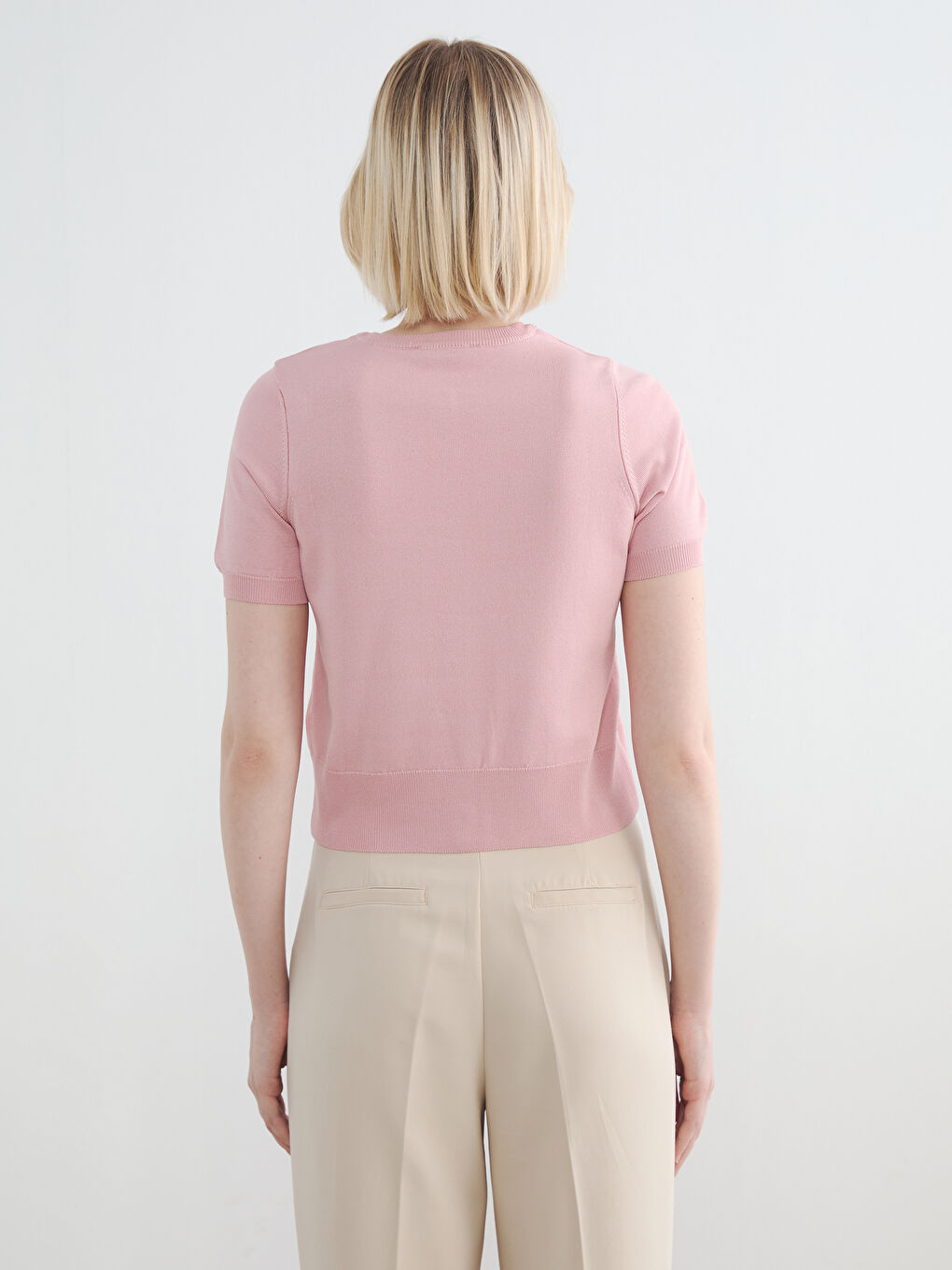Pembe Bisiklet Yaka Kadın Triko Hırka	-3
