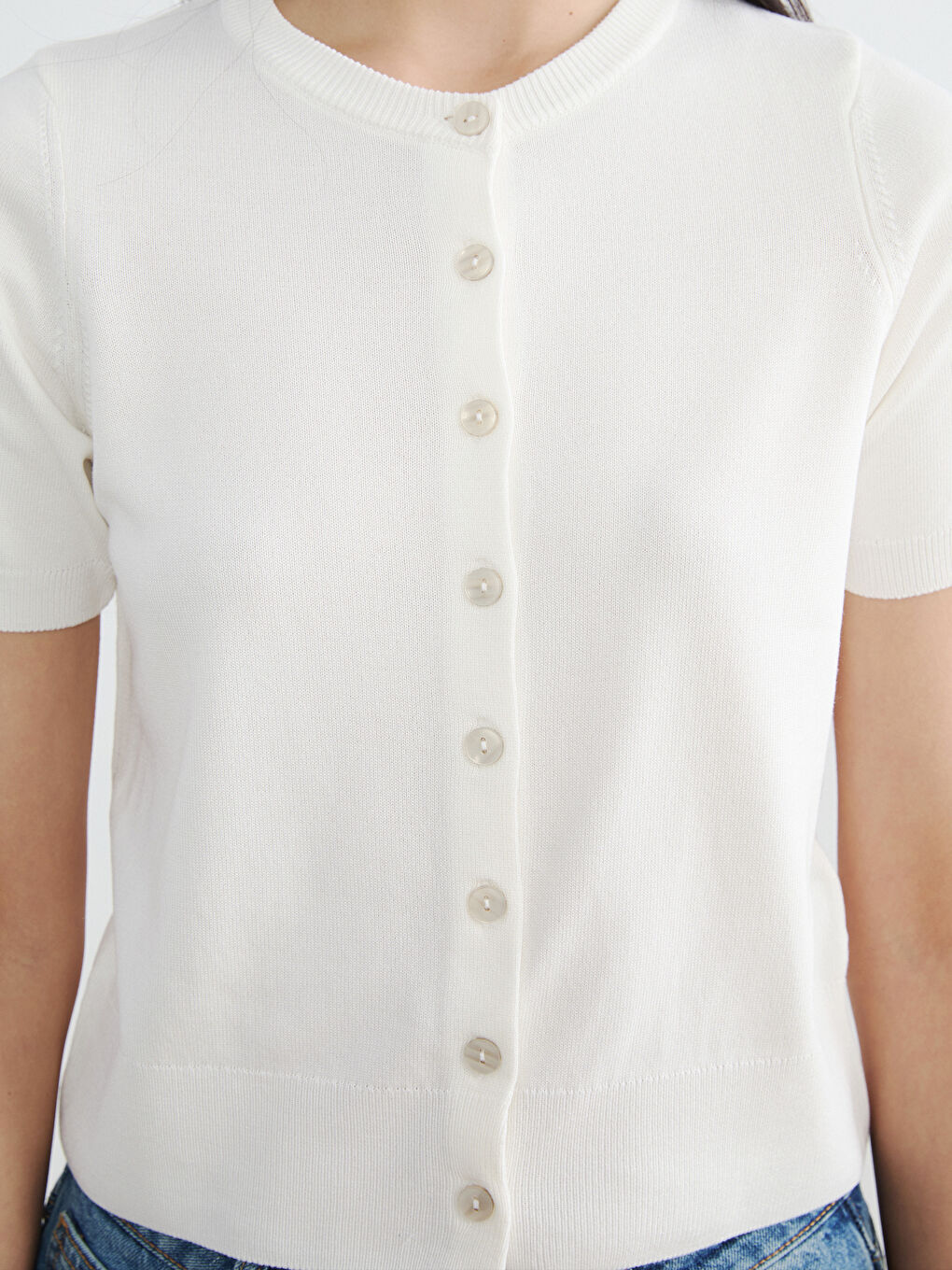 Ekru Bisiklet Yaka Kadın Triko Hırka-2