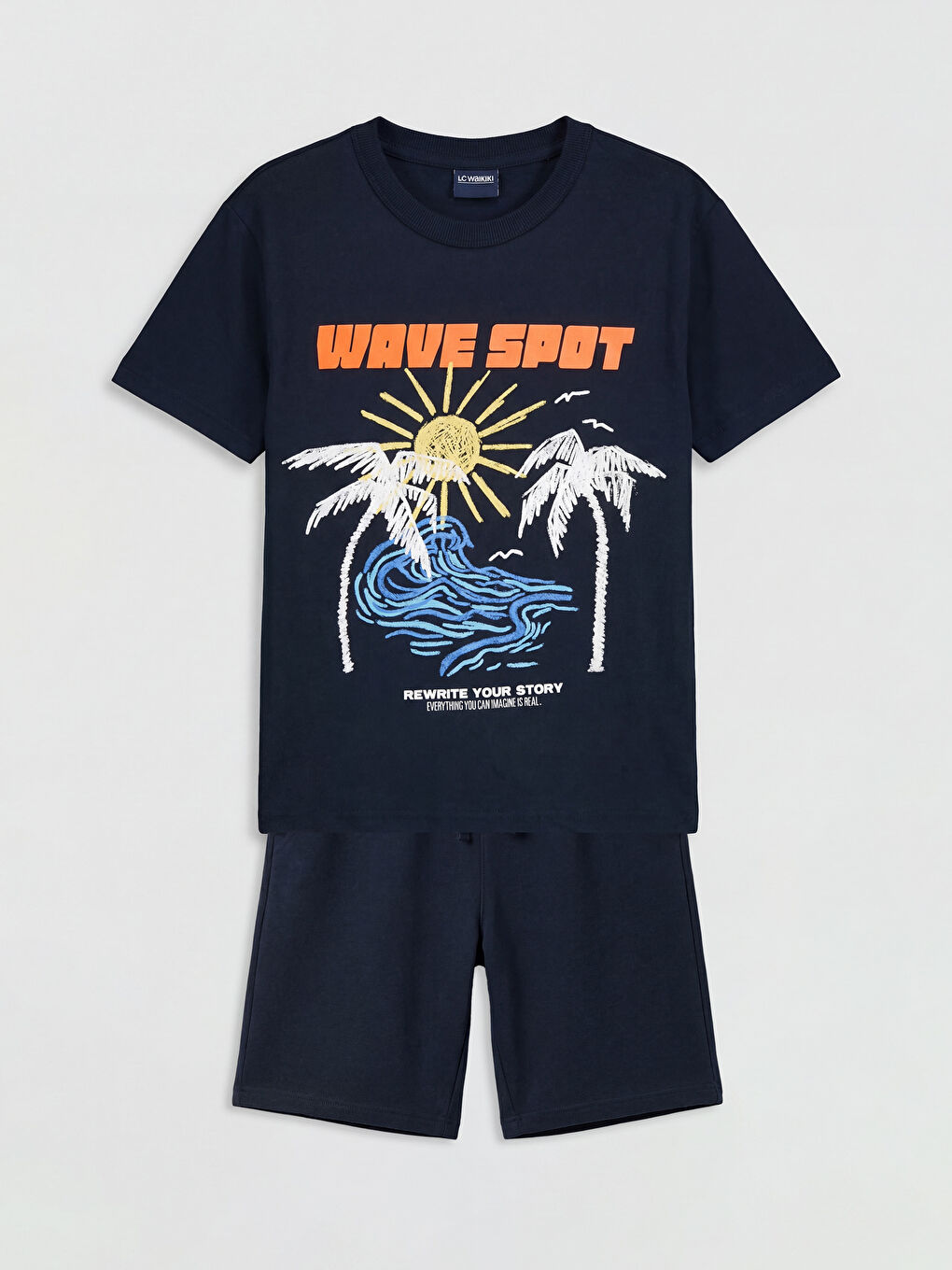 Lacivert Baskılı Erkek Çocuk Tişört ve Şort