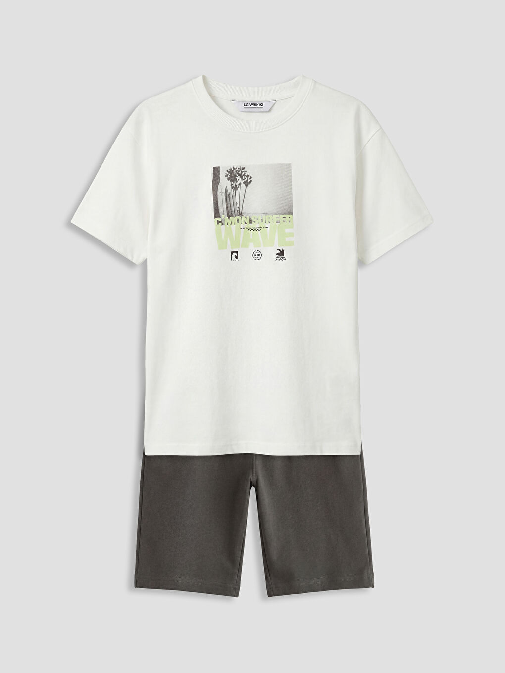 Ekru Baskılı Erkek Çocuk Tişört ve Şort