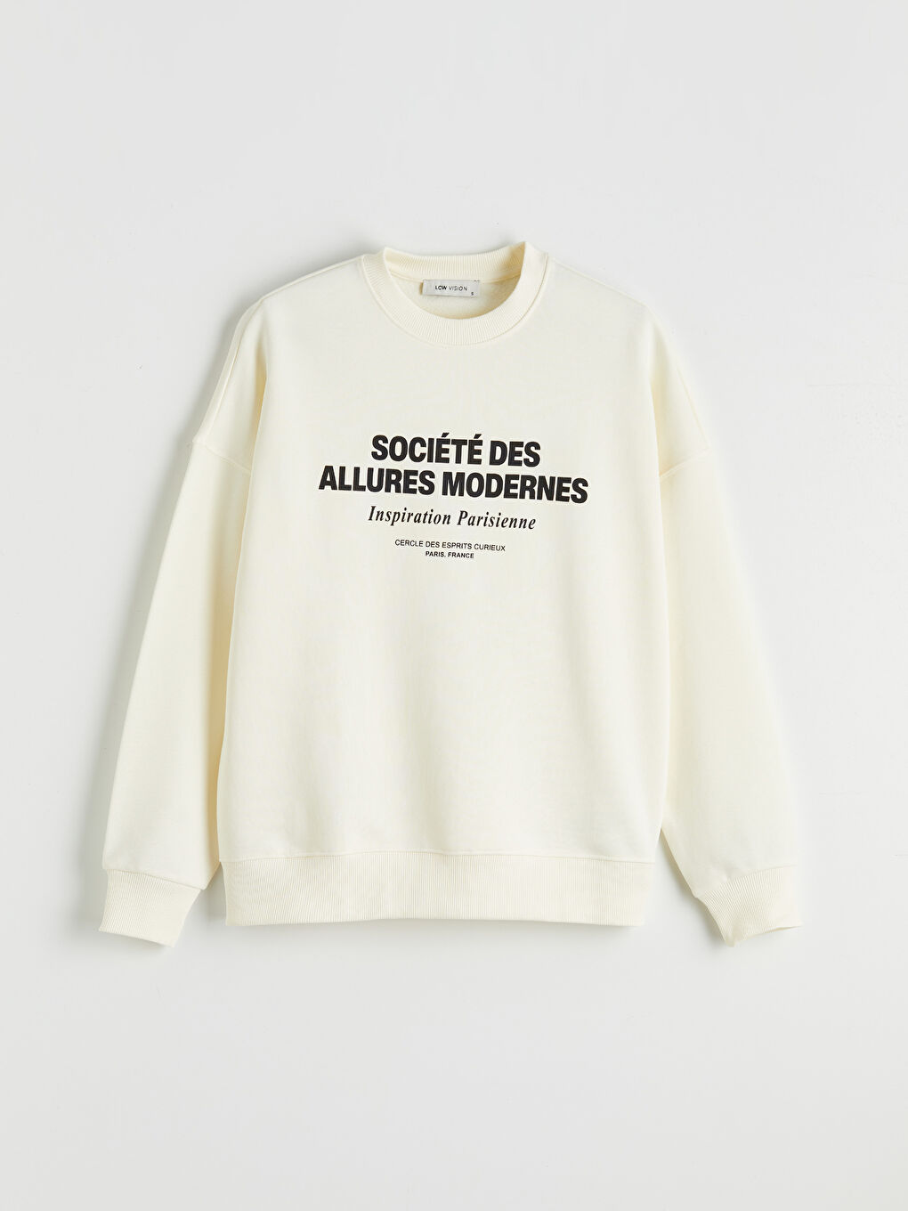 Ekru Bisiklet Yaka Baskılı Oversize Kadın Sweatshirt