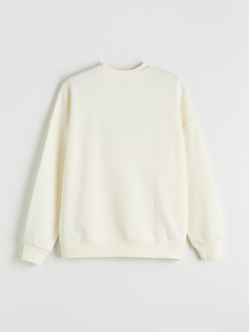 Ekru Bisiklet Yaka Baskılı Oversize Kadın Sweatshirt-1