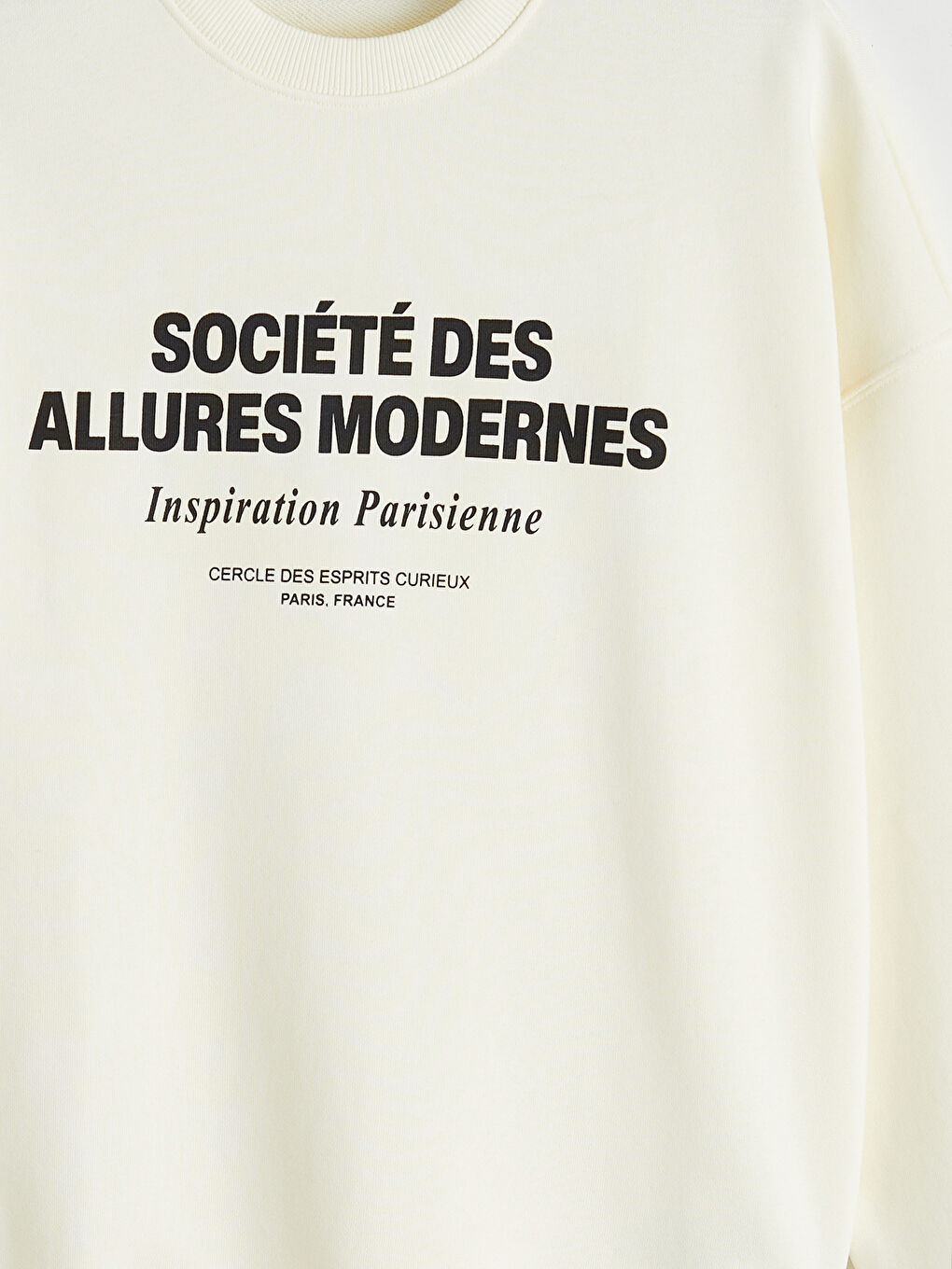 Ekru Bisiklet Yaka Baskılı Oversize Kadın Sweatshirt-2