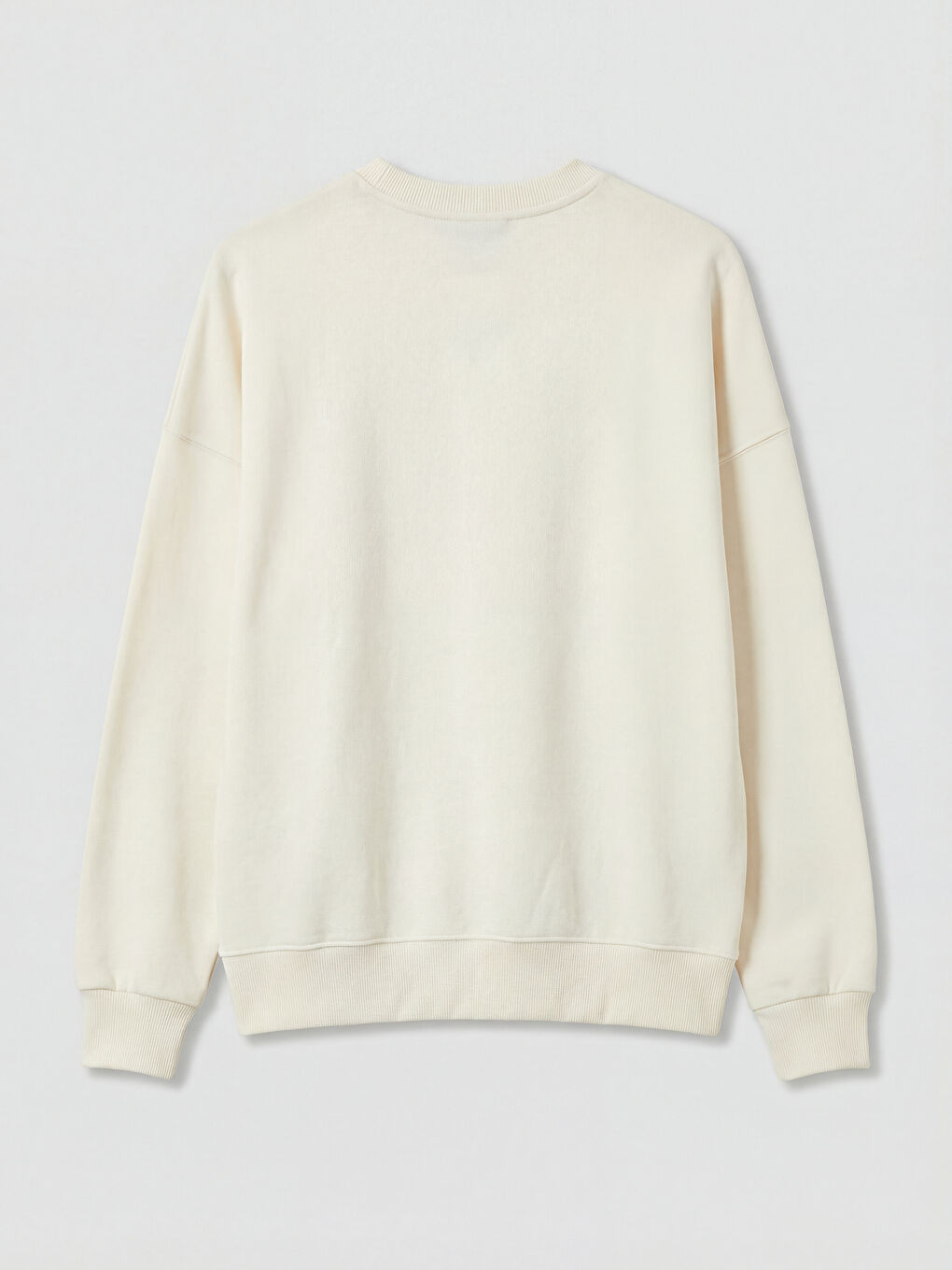 Ekru Bisiklet Yaka Baskılı Oversize Kadın Sweatshirt-5