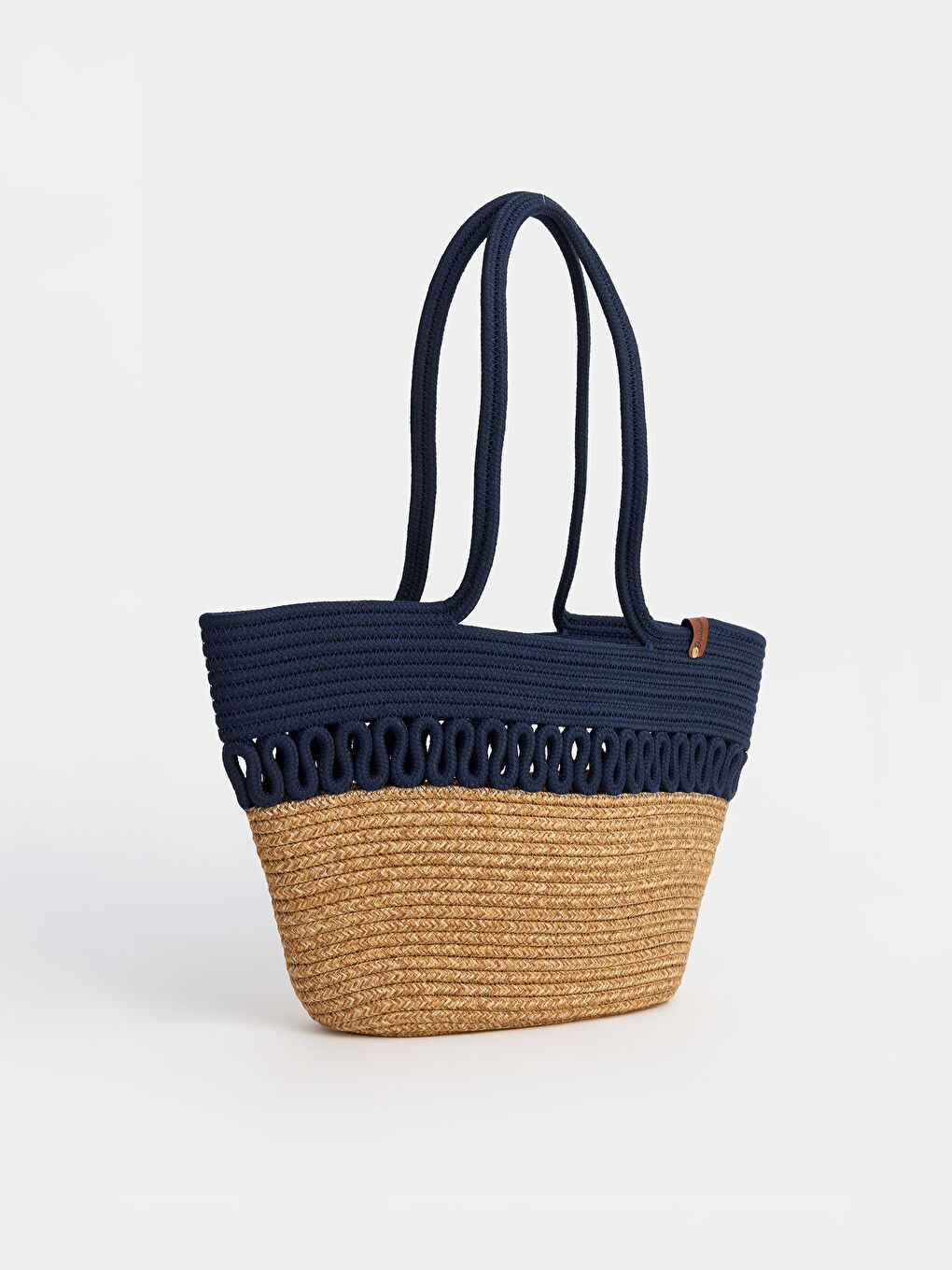 Lacivert Kadın Hasır Plaj Çantası-1