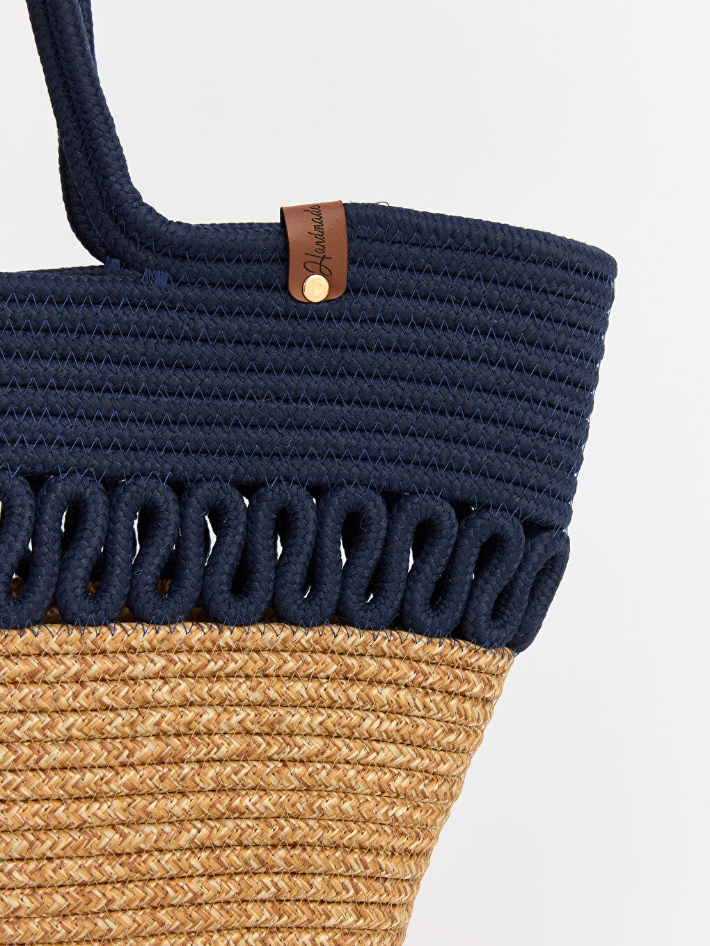 Lacivert Kadın Hasır Plaj Çantası-2
