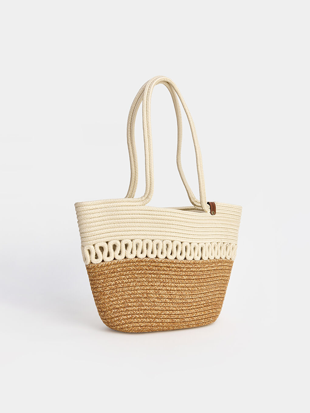 Ekru Kadın Hasır Plaj Çantası-1