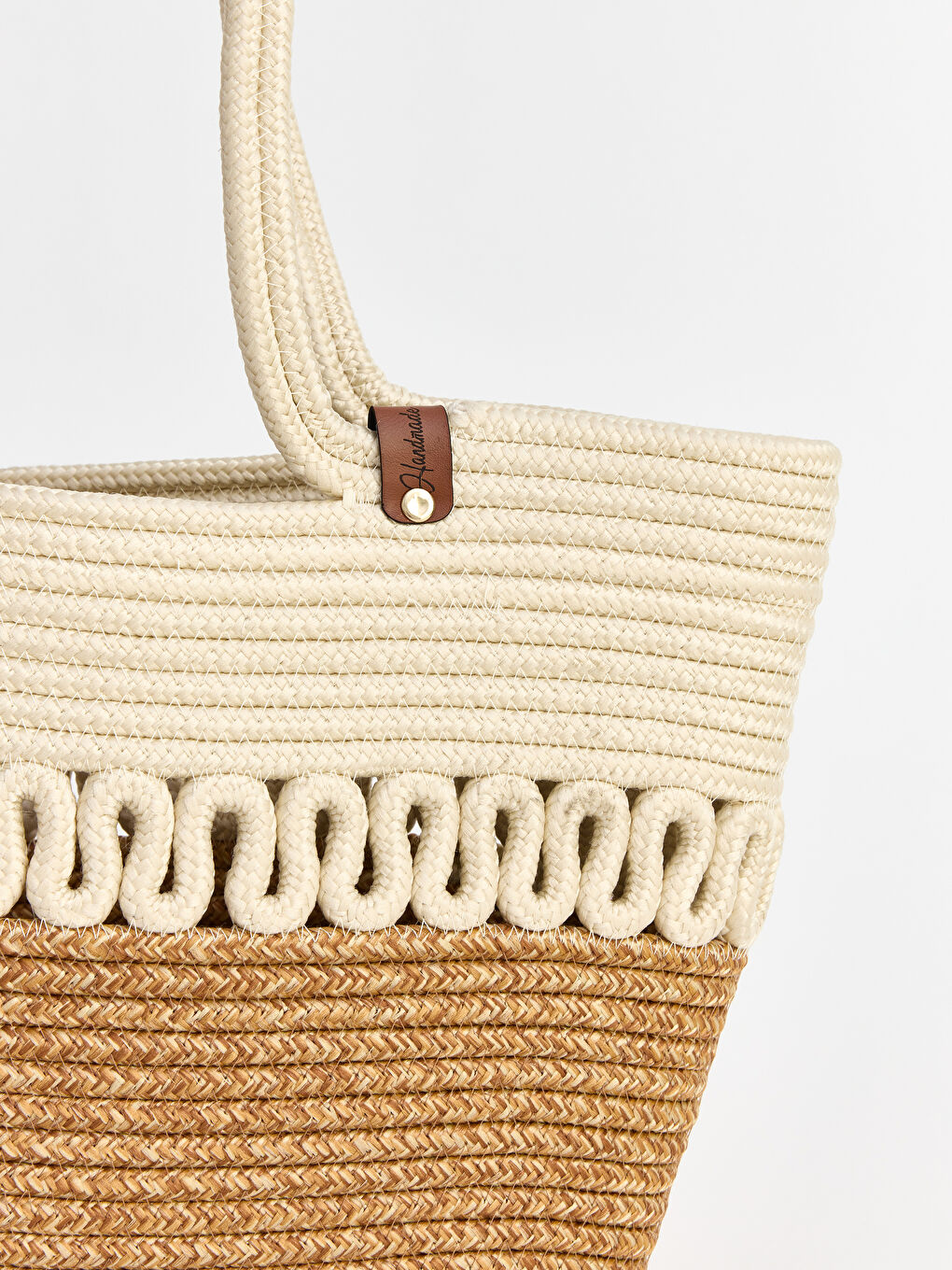 Ekru Kadın Hasır Plaj Çantası-2