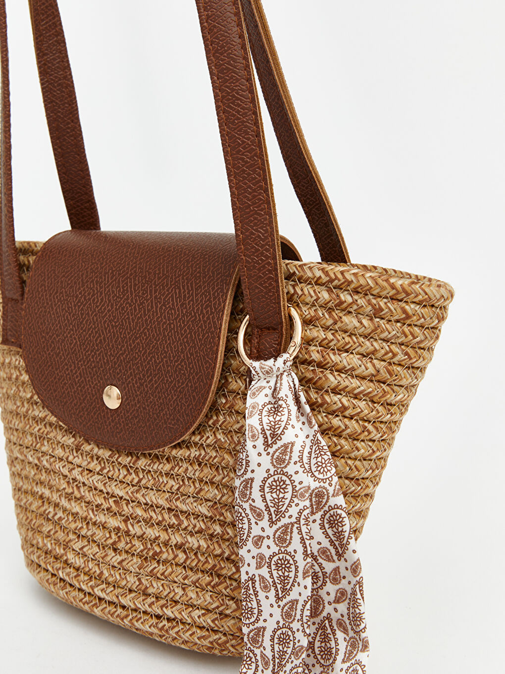 Bej Kadın Hasır Omuz Çantası-3